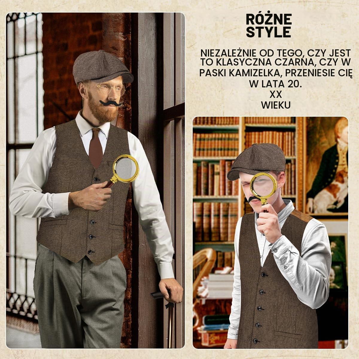 WILDPARTY Kostium męski w stylu lat 20. XX wieku, z akcesoriami, składany zegarek kieszonkowy z kulą, okulary do brody, krawat, mucha, kostium mafii w stylu lat 20., gangster Peaky Blinders, karnawał,