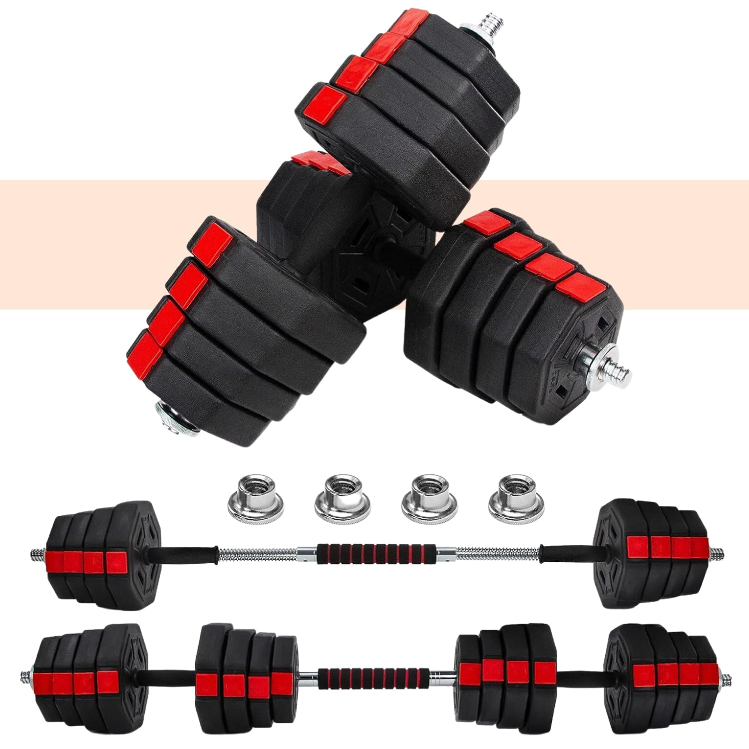 Yes4All Upgraded 44lbs/66lbs Pair Adjustable Weights Dumbbells Set, Free Weights Dumbbells Set with Connector and Stainless Steel Handle, Fitness Exercises for Home Gym, Cement Mixture
