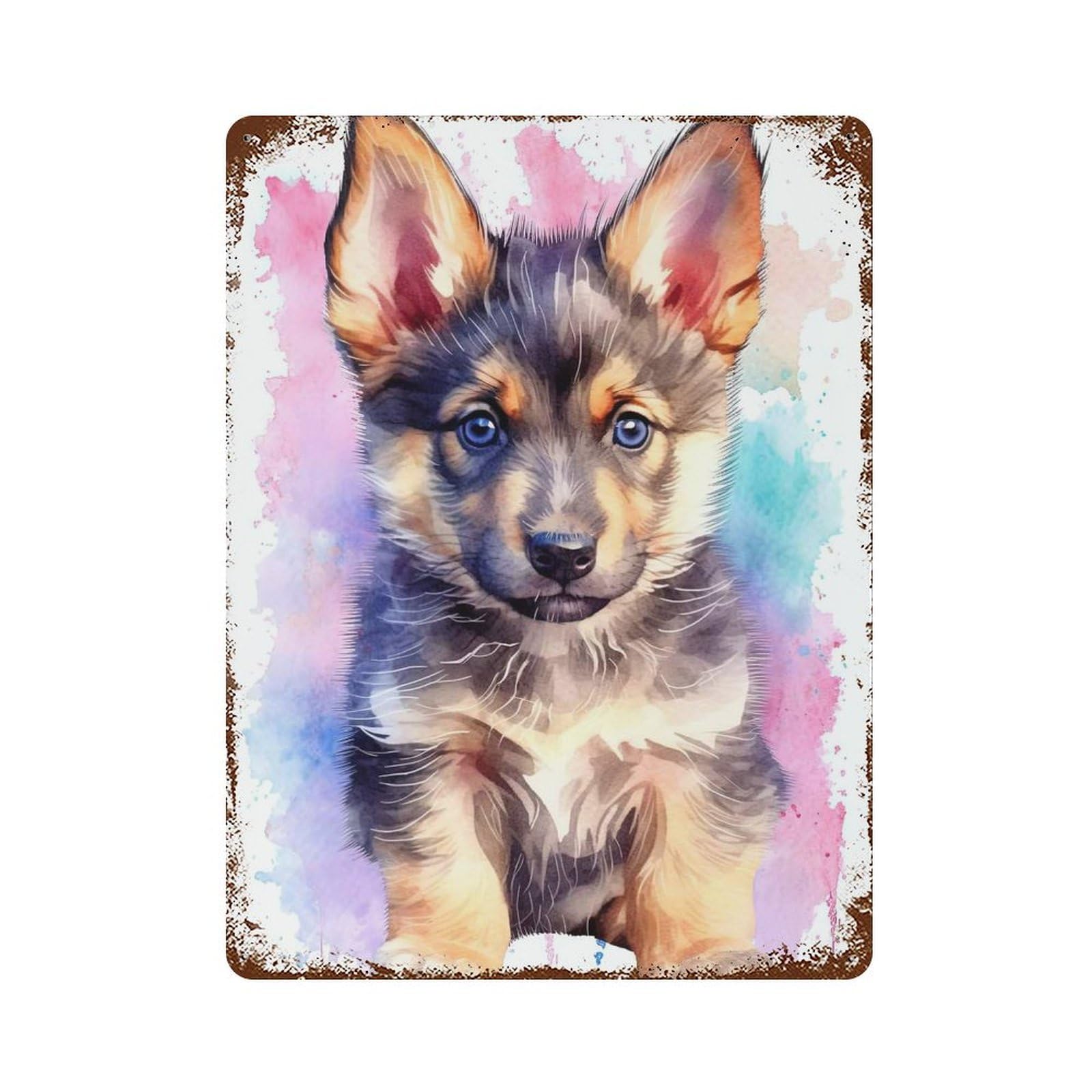Garage Style Cute Baby German Shepherd Distressed Metal Wall Sign 15.7"x11.8", Rustic Home Decor for Bar And Workshop