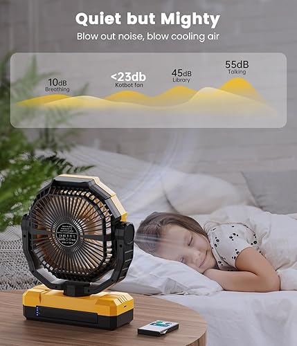 Miniatura 6 de Ventilador de camping portátil 3 en 1, 9 pulgadas, 12000 mAh, batería desmontable, ventilador recargable con LED y control remoto, ventilador de