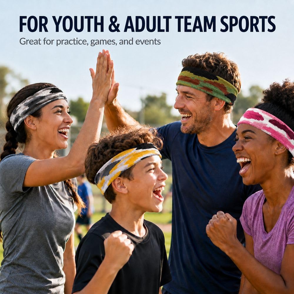 COUVER Camouflage Athletic Headband and Sweatband Set