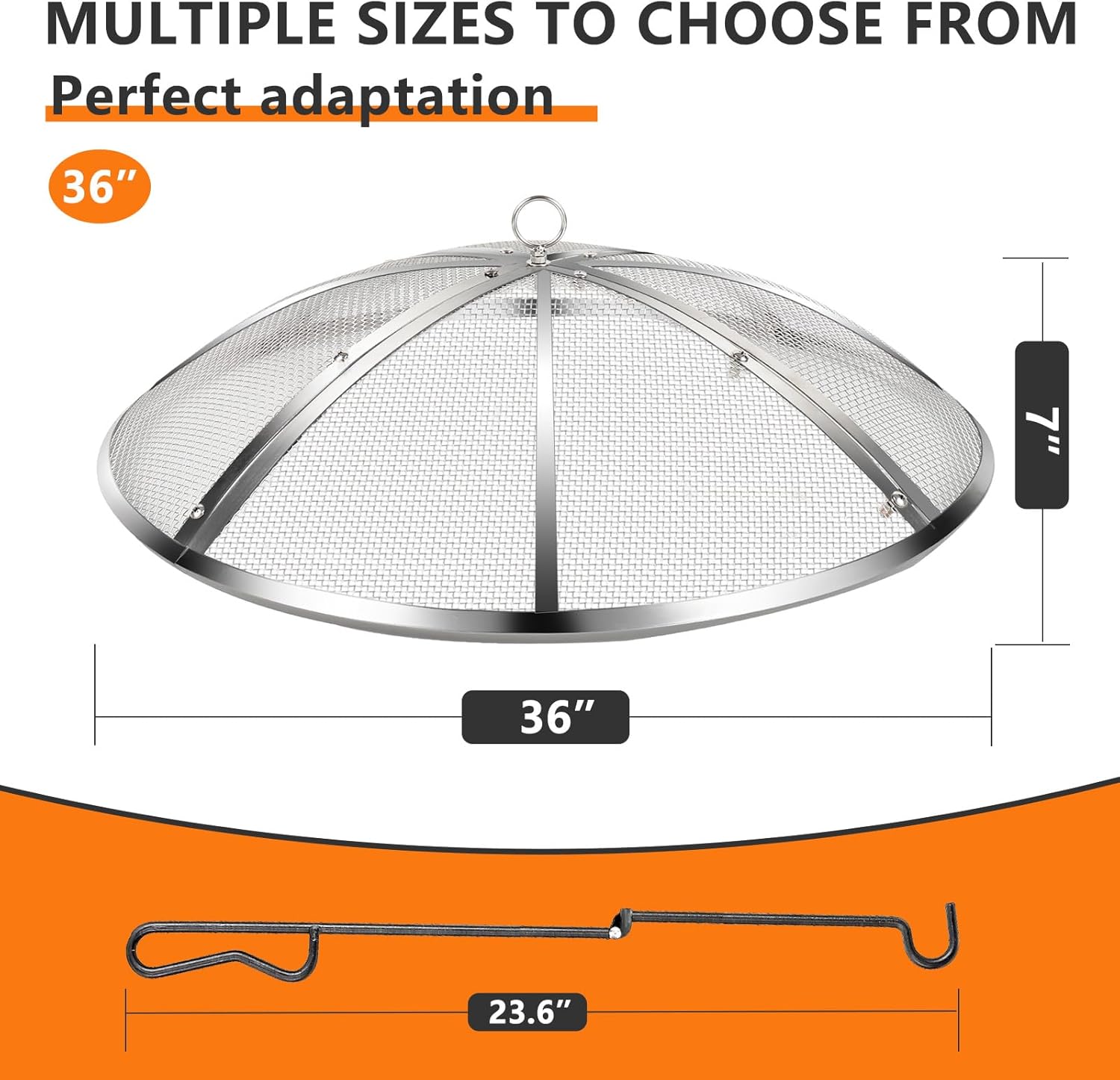 36 Inch Fire Pit Spark Screen,Stainless Steel Fire Pit Screen Cover with Handle&Poker,Outdoor Fire Pit Screen Cover Round Mesh Lid Heavy-Duty for Backyard/Beach/RV Camping