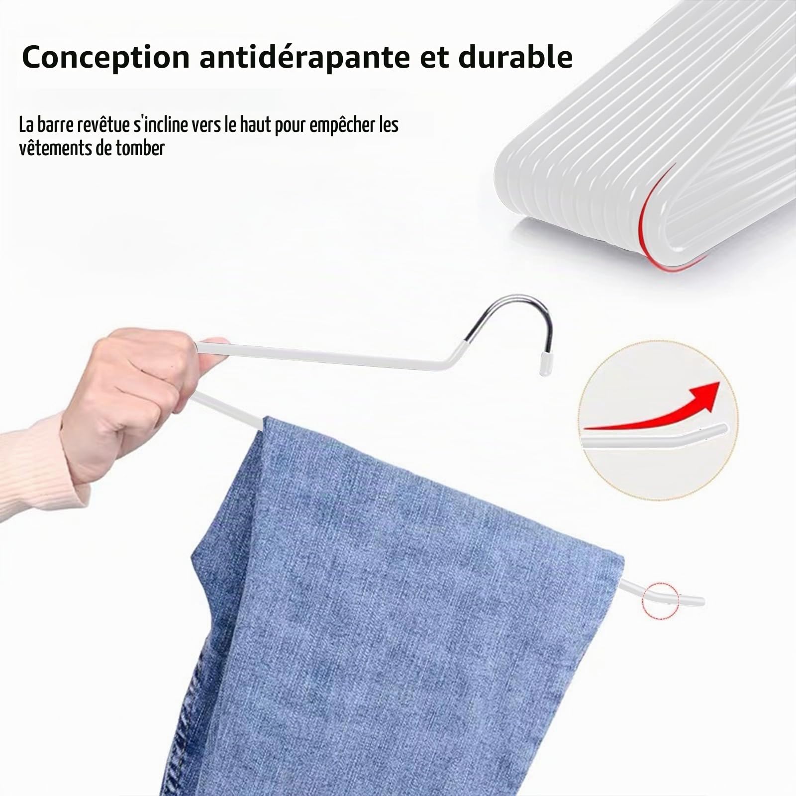 ABHENG Cintres Pantalons, Lot de 60, Accessoires de Rangement, Enfilage Facile, Chromé, Gain de Place, Porte-Pantalon Antiglisse, 38 x 0,5 x 13 cm, Blanc, AIY0560W
