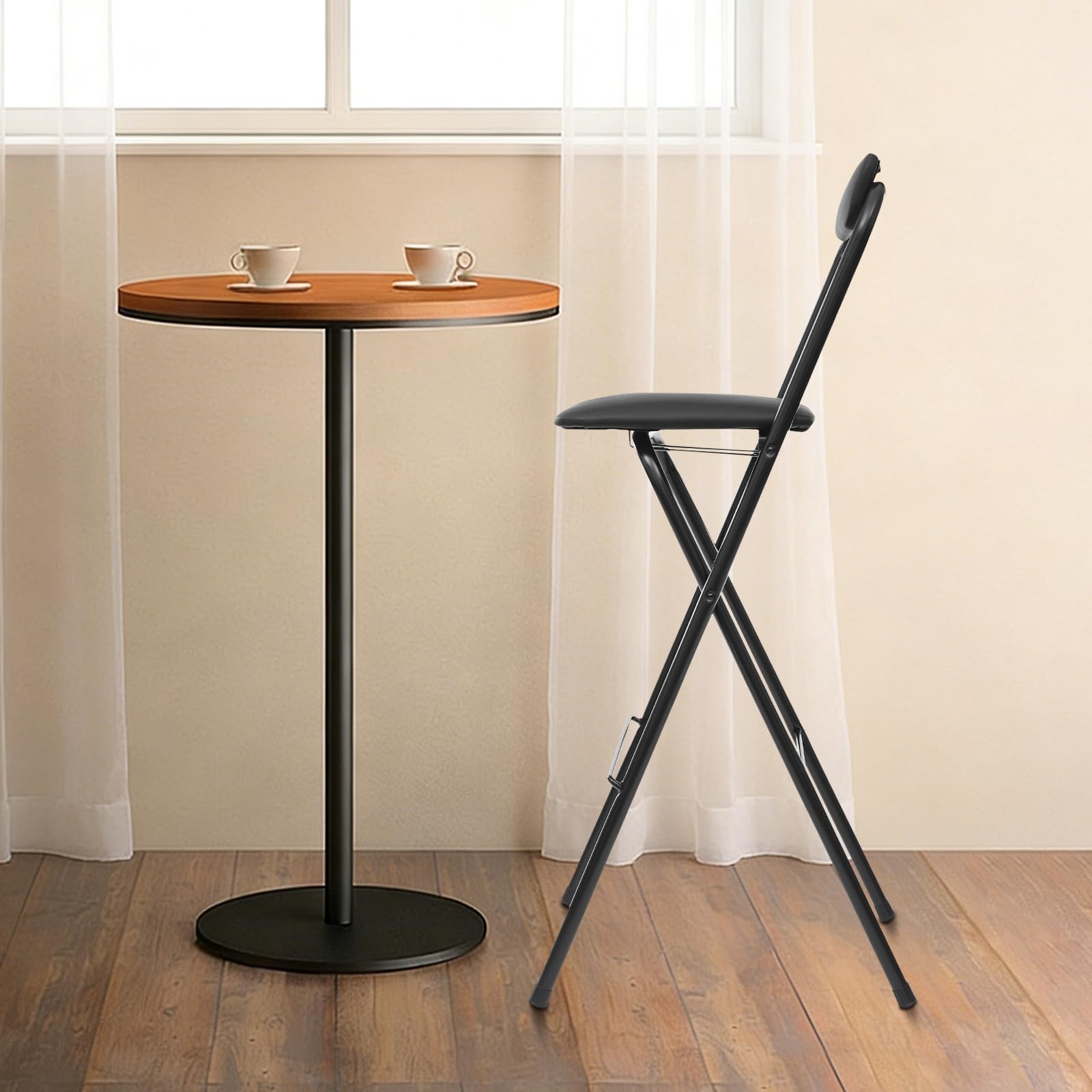 Tabouret de bar portable - Chaise haute pliable - 75 cm - Avec dossier - Tabouret pliable rembourré - Pour bar, café, capacité de charge 125 kg - Noir
