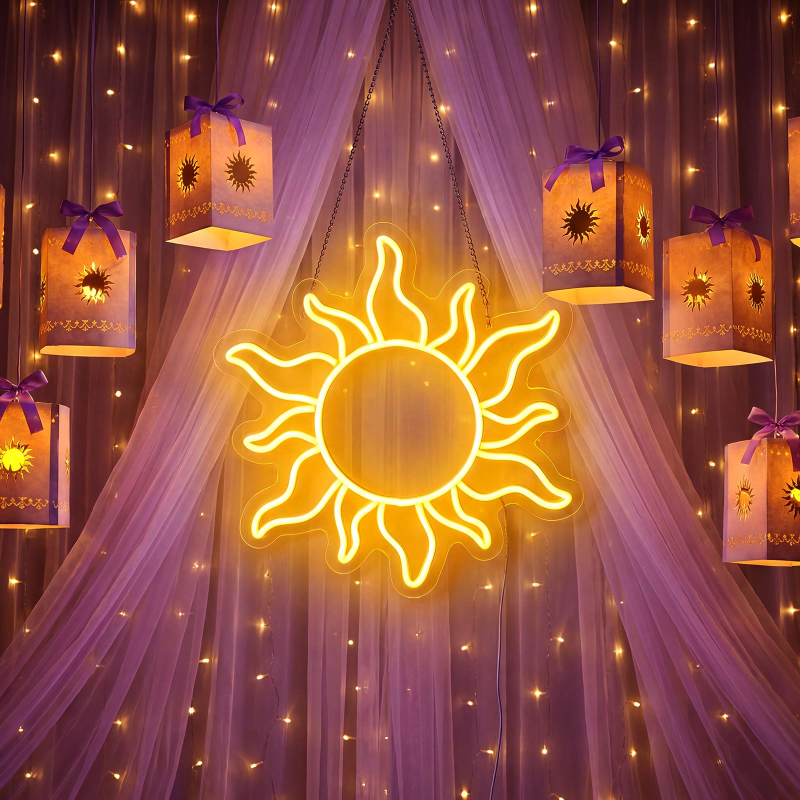 Zhengmy Princess Sun Party Neon Sign for Wall Decor USB Powered for Hot Night Parties Supplies Battery Powered Tropical Alphabet Letter Happy Party LED Light for Sun Theme Night Bar Backdrop Decor