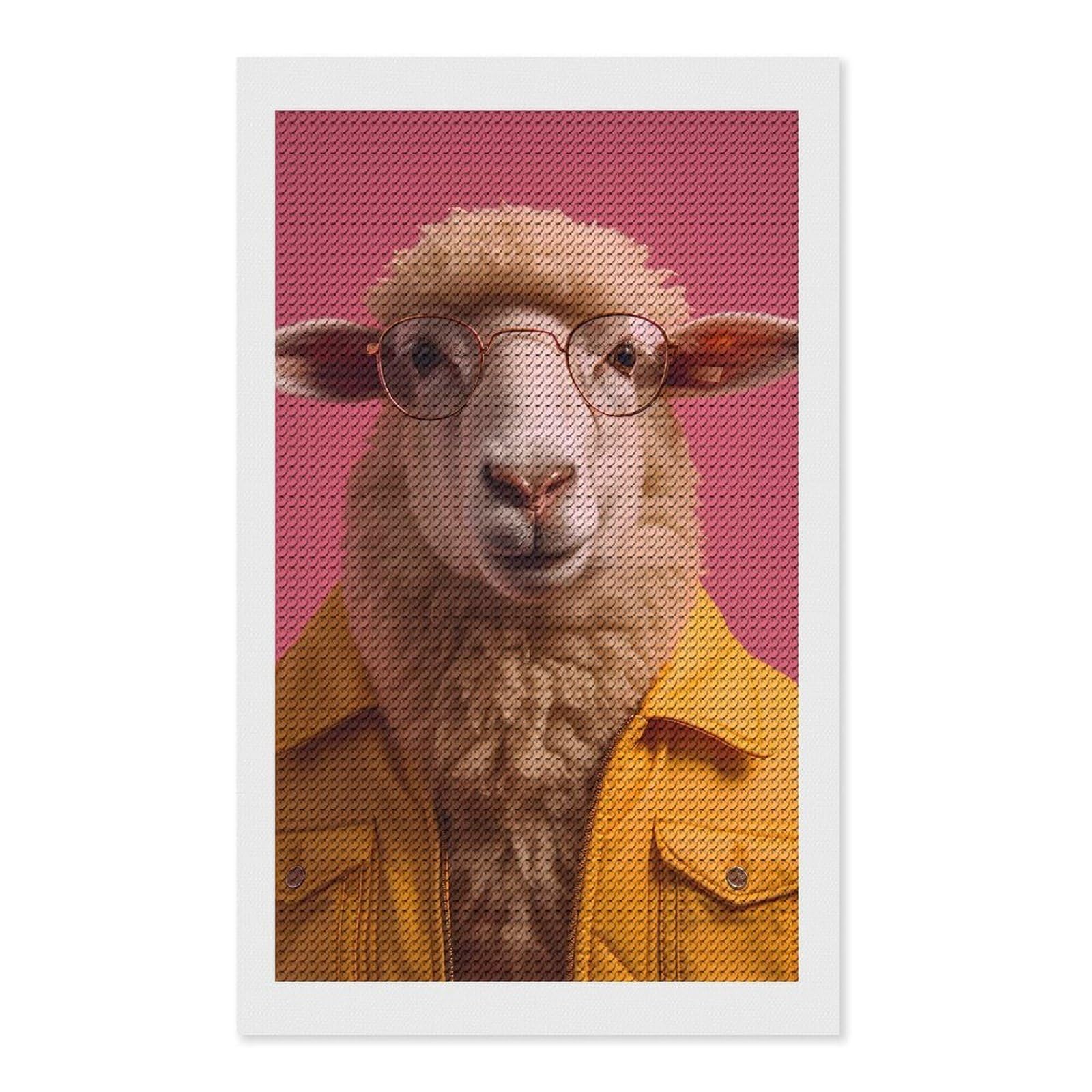 Junmoney 80s Style Sheep Diamond Art Canvas 12"x20", for Adults, Pleasing Wall Art Project, Modern Decor, Gift Idea, Nice Detail and Sparkle