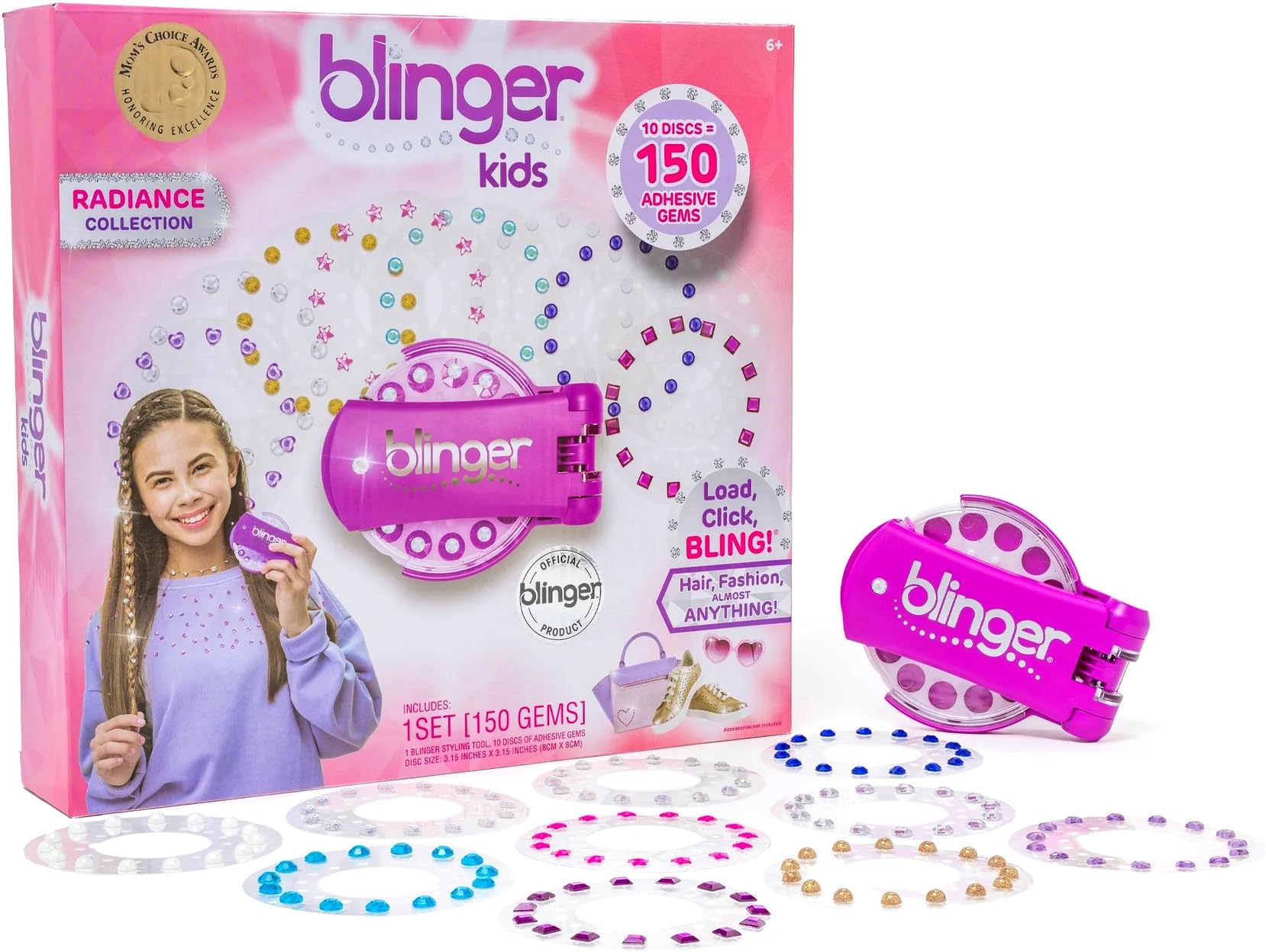 blinger® Radiance Collection Starter Kit | Gem Stamper with 150 Rhinestones | Simply Load, Click, Bling® | DIY Bedazzler Kit for Hair, Clothes & Crafts
