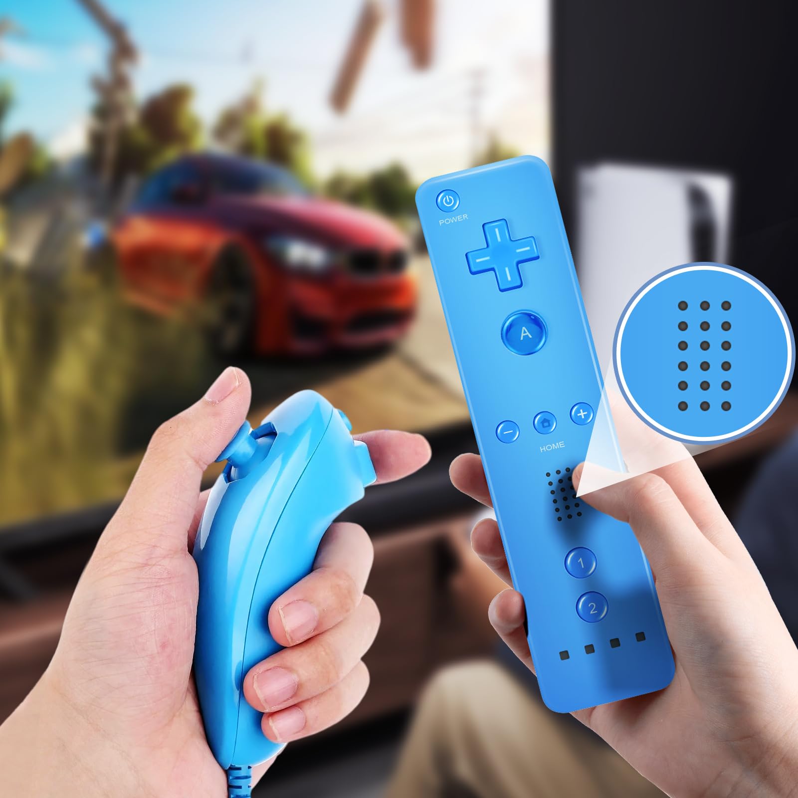 LeonDesigns Wii Remote Controller und Nunchuck Controller für Wii U, inkl. Silikonhülle und Handschlaufe (rot+blau)