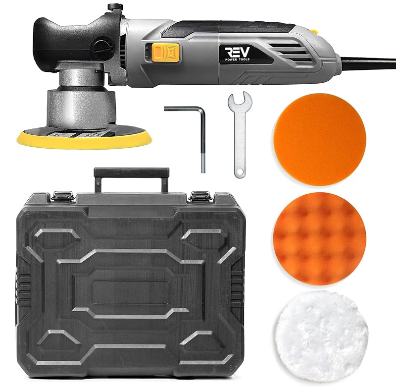 Politriz roto-orbital VViViD REV 700 W com velocidade variável de 2000 a 6400 rpm e 3 boinas de 15,2 cm
