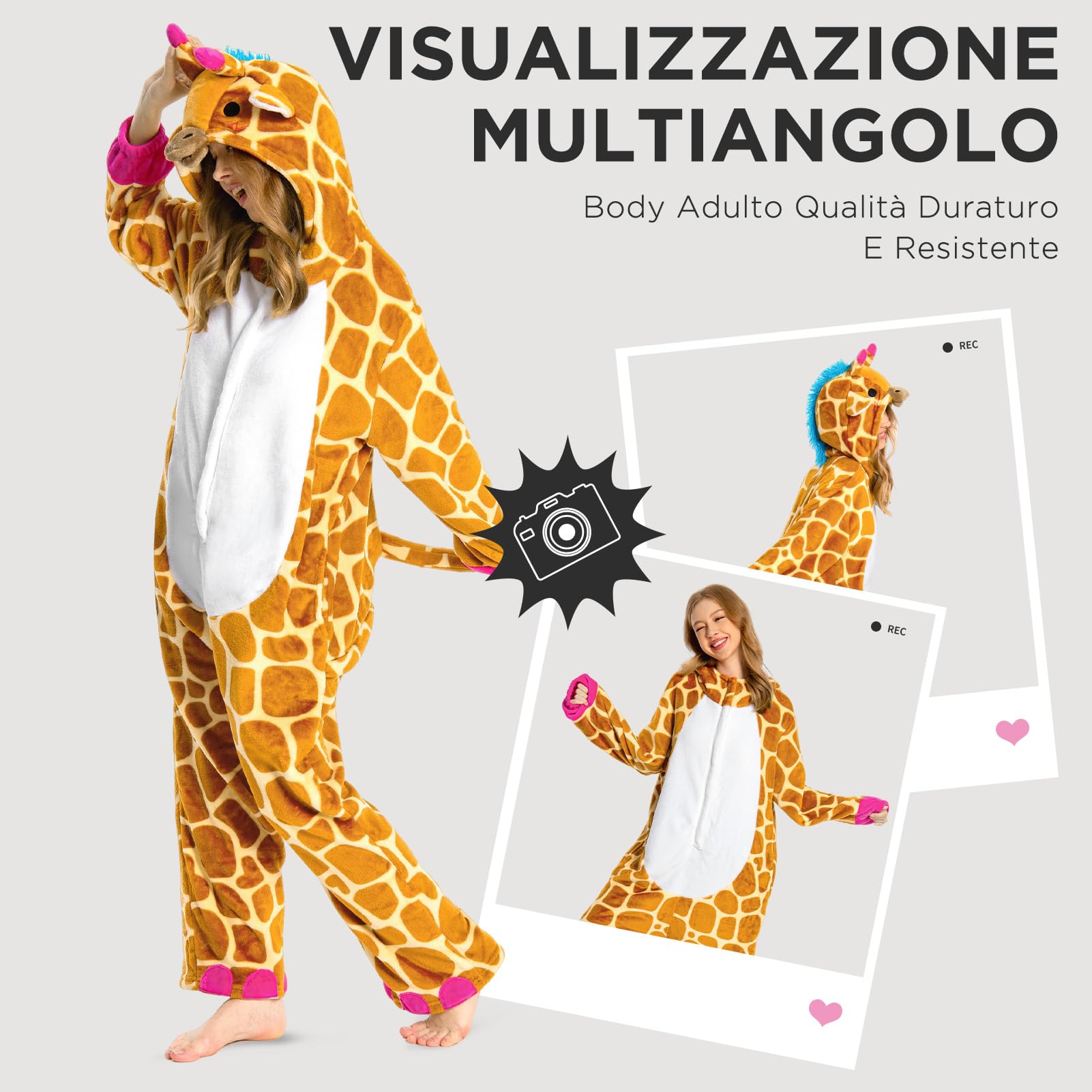 OLAOLA Pigiama Intero Adulti, Costume da Animali, Onesie Unisex per Cosplay di Halloween, Pigiama Intero per Donna e Uomo