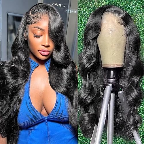 CAOKIA Body Wave Lace Front Wigs Human Hair Pre Plucked 13x4 HD Transparent Lace Frontal Wig Human Hair with Baby Hair180% Density Wigs for Black Women Natural Color Glueless (24Inch)