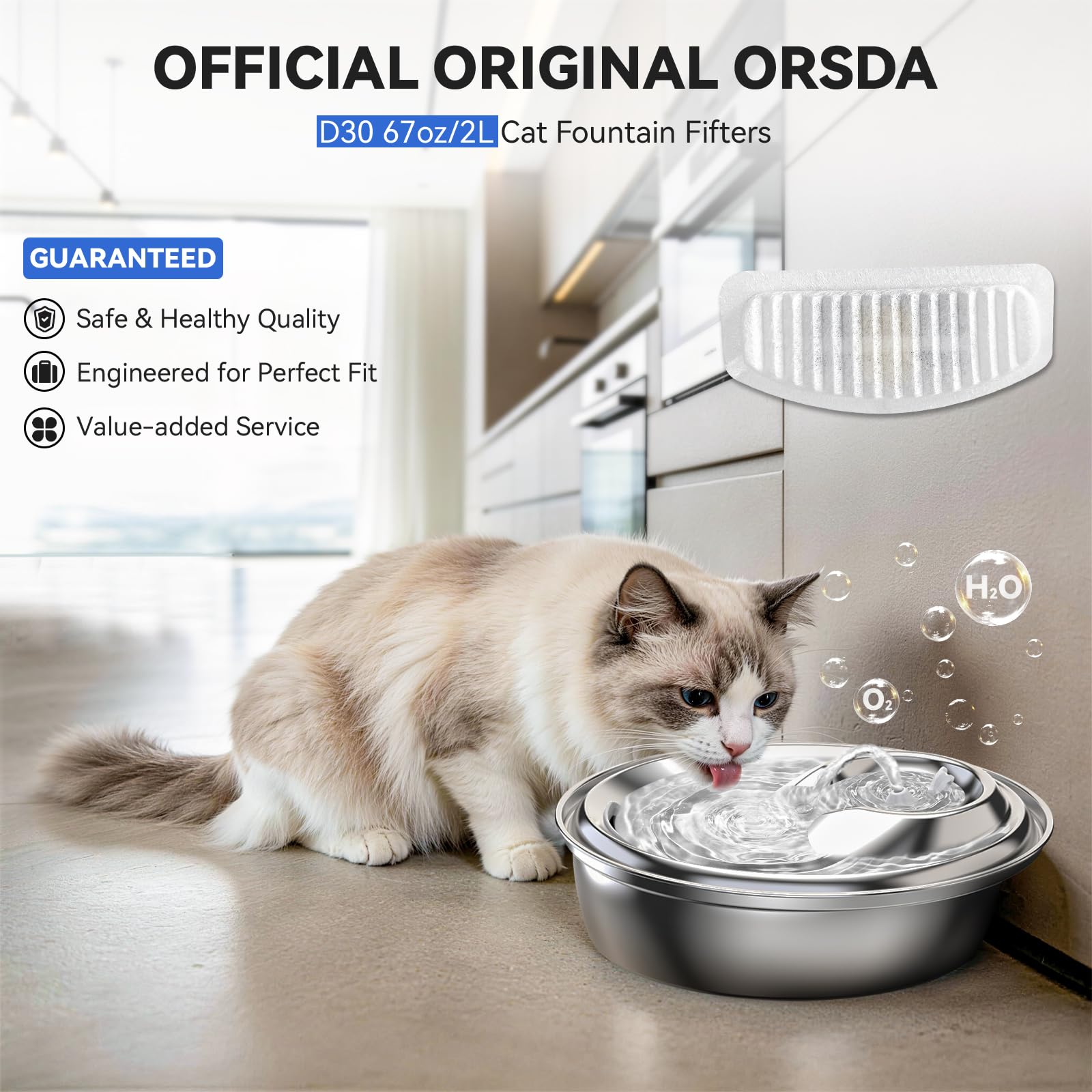 ORSDA Cat Water Fountain Filters, ORSDA Replacement Filters Carbon, Resin Filter ONLY for D30 67oz/2L Automatic Cat Fountain Dog Water Dispenser, 4 Filtration System (6 PCS Filters） - image 2