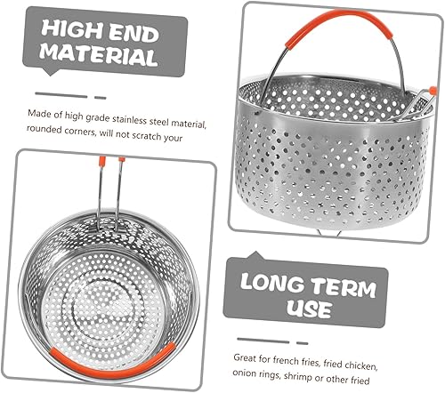 Miniatura 9 de Deep Fryer Basket Round Stainless Steel Frying and Steaming Basket for Vegetables and Noodles Convenient Double Handle Design for Easy Draining and