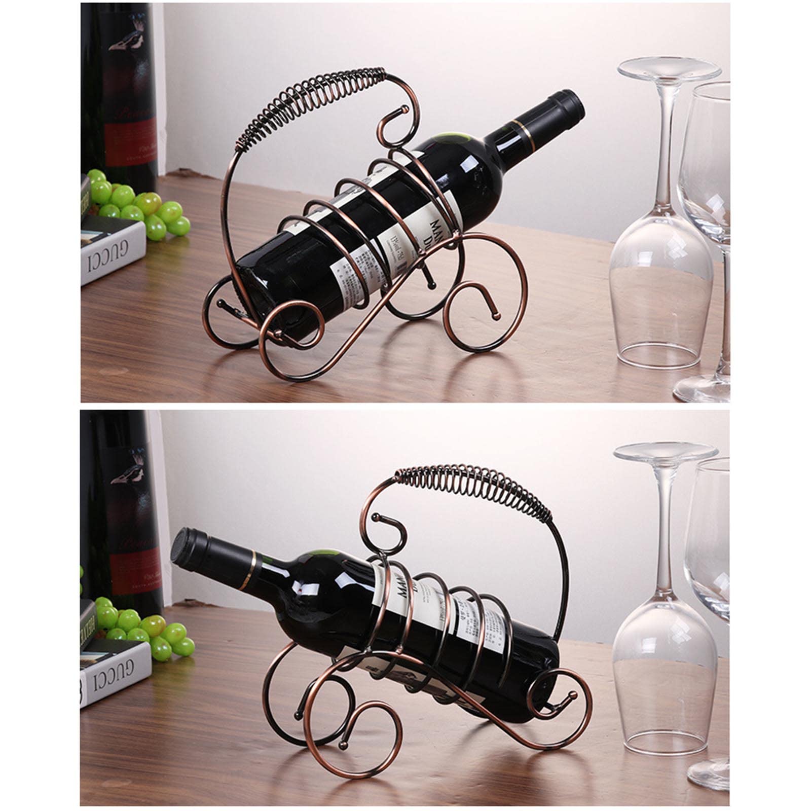 Botelleros Y Armarios Para Vino Botellero Madera Metal Dia De La Madre Regalo Madre Estante De Artesanía Estilo Europeo Adorno Hierro Forjado Base Sólida Fuerte Capacidad Carga (23x10x22cm,brown)