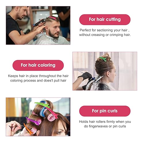 Miniatura 4 de AIMIKE Pinzas de pelo neón, 12 unidades profesionales para sección y corte para peluqueros - Rodillos de pico de pato de 10.9 cm de largo para peinar