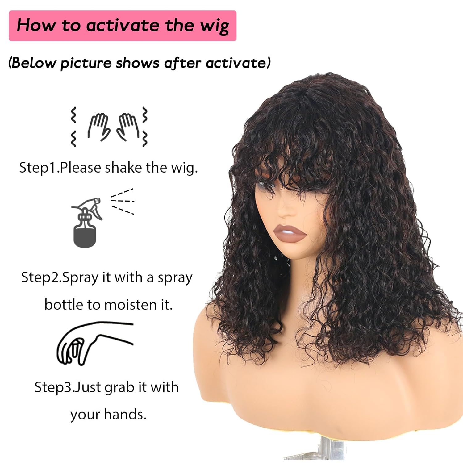 Short Curly Wig with Bangs Human Hair for Black Women 3x1 HD Lace Realistic Look Short Bob Wigs Wear and Go Glueless Wig Brazilian Virgin Human Hair Natural Color 14 inch