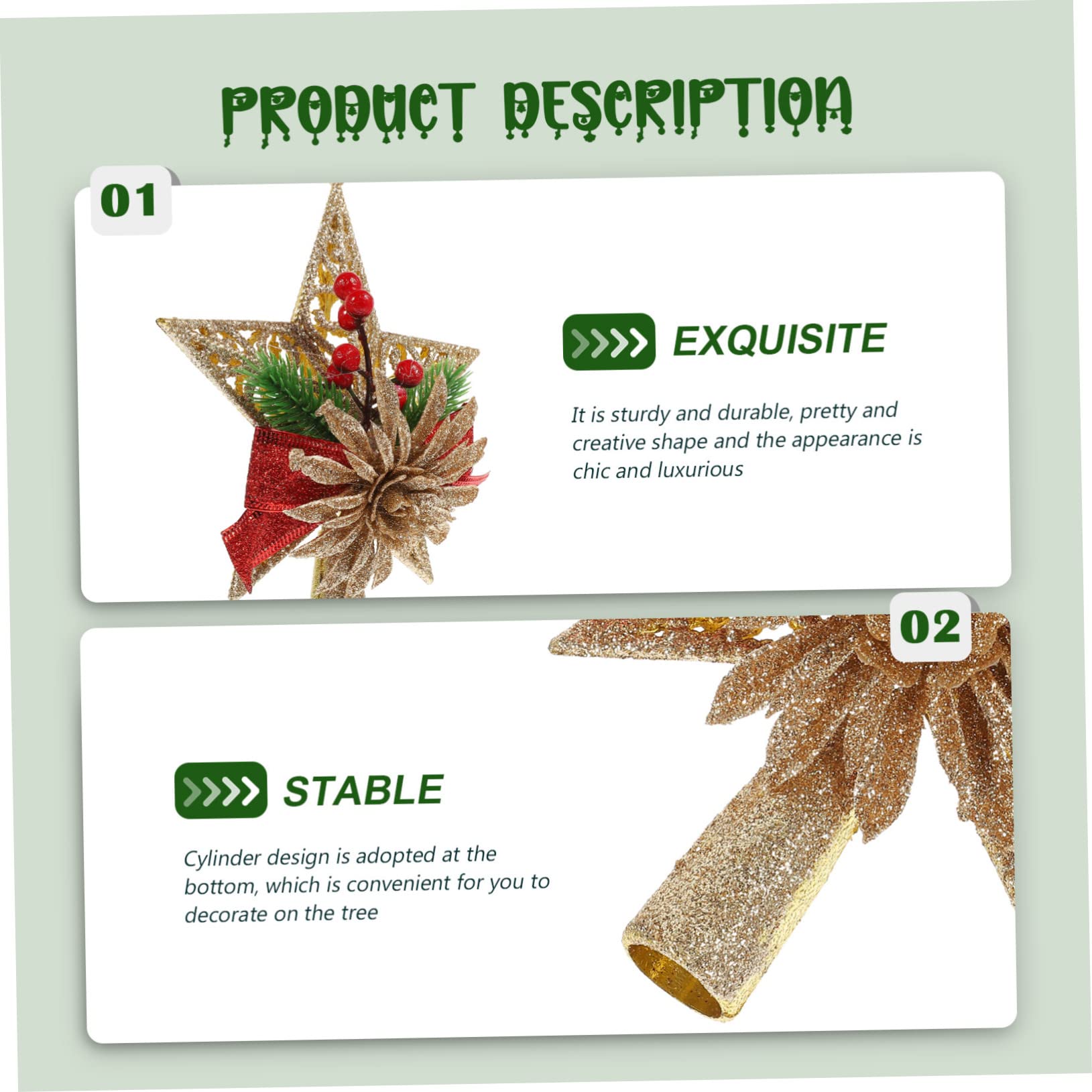 3 Stücke Galvanisierte Weihnachtsbaumspitze 5-zackiges Ornament Weihnachtsbaum Stern Für Dekorative Versorgung Zu Hause