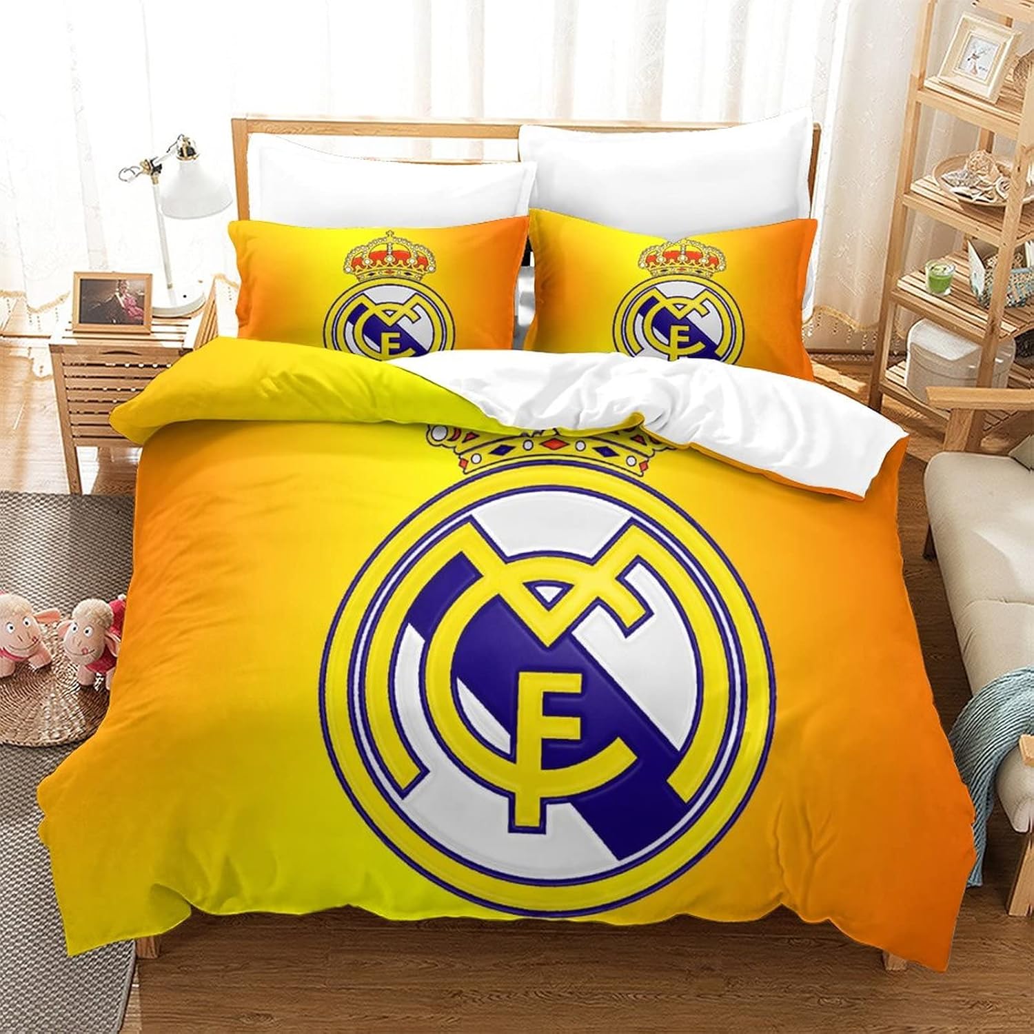 Funda De Edredón Real Madrid Juego De Ropa De Cama Club de fútbol Juego Funda Nordica De para Niños Y Adultos Funda De Edredón De Microfibra Suave para Niños Y Niñas King(220x240cm)