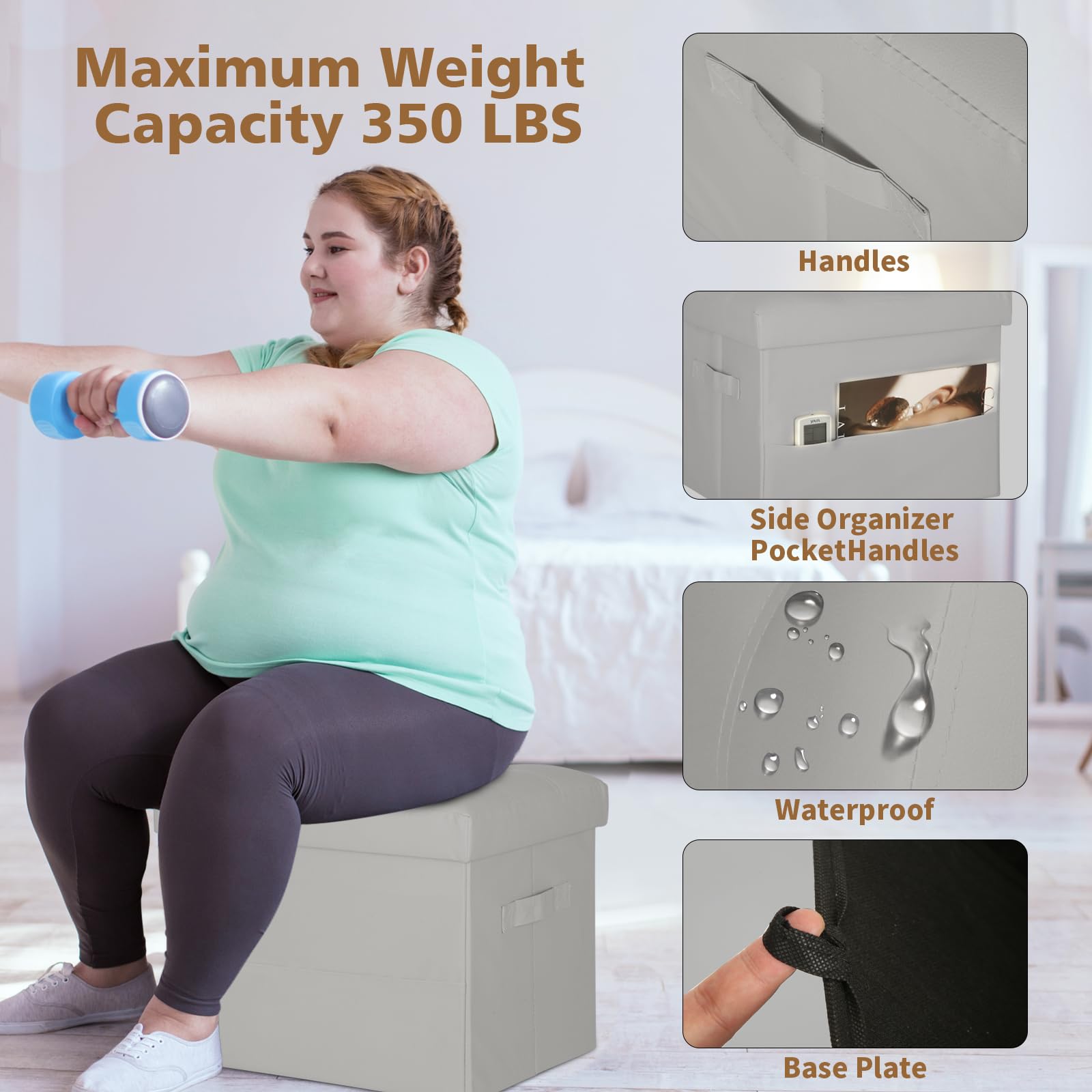 BelugaHelper Pouf De Rangement Pliable U2013 Repose-pieds Avec Assise Rembourrée En Mousse épaisse U2013 Ottomane En Cuir De 150 Kg Avec Banc De Rangement Pour Salon, Chambre à Coucher, Table De Bureau