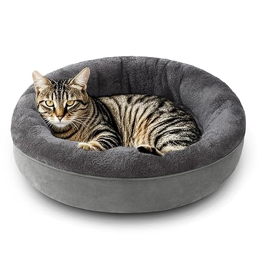 Love's cabin Round Donut Cat and Dog Cushion Bed, 20in Pet Bed for Cats or Small Dogs, Anti-Slip & Water-Resistant Bottom, Super Soft Durable Fabric Pet beds, Washable Luxury Bed Solid Grey - 19.7"L x 19.7"W x 5.9"Th - Solid Grey