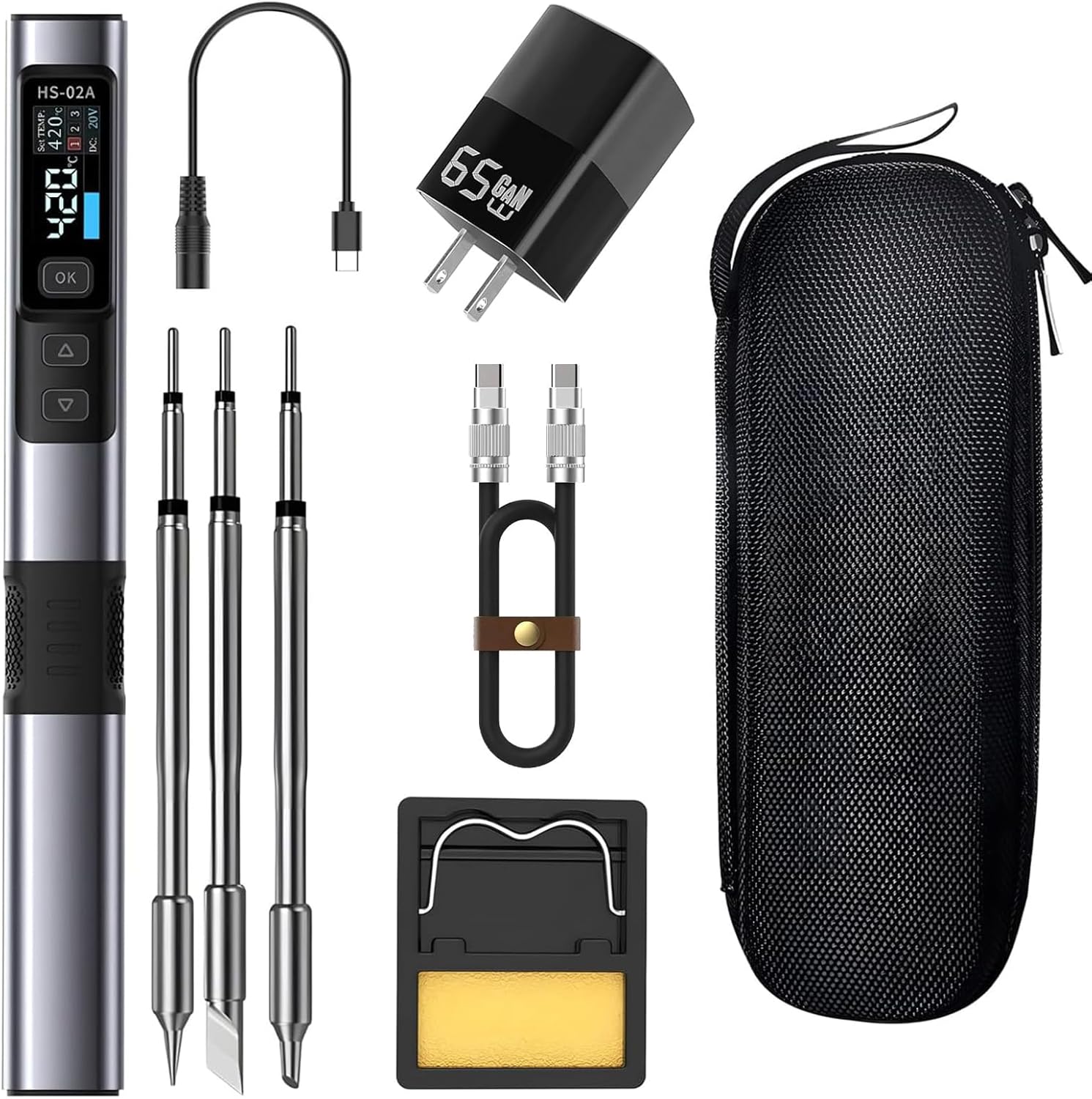 Treedix Portable Soldering Iron Kit, 2s Fast Tinning Time 180°F-842°F Adjustable, 65W Smart Soldering Iron, 0.96" IPS HD Screen Display, 3 Soldering Tips Soldering Pen for Soldering, Electronic, DIY