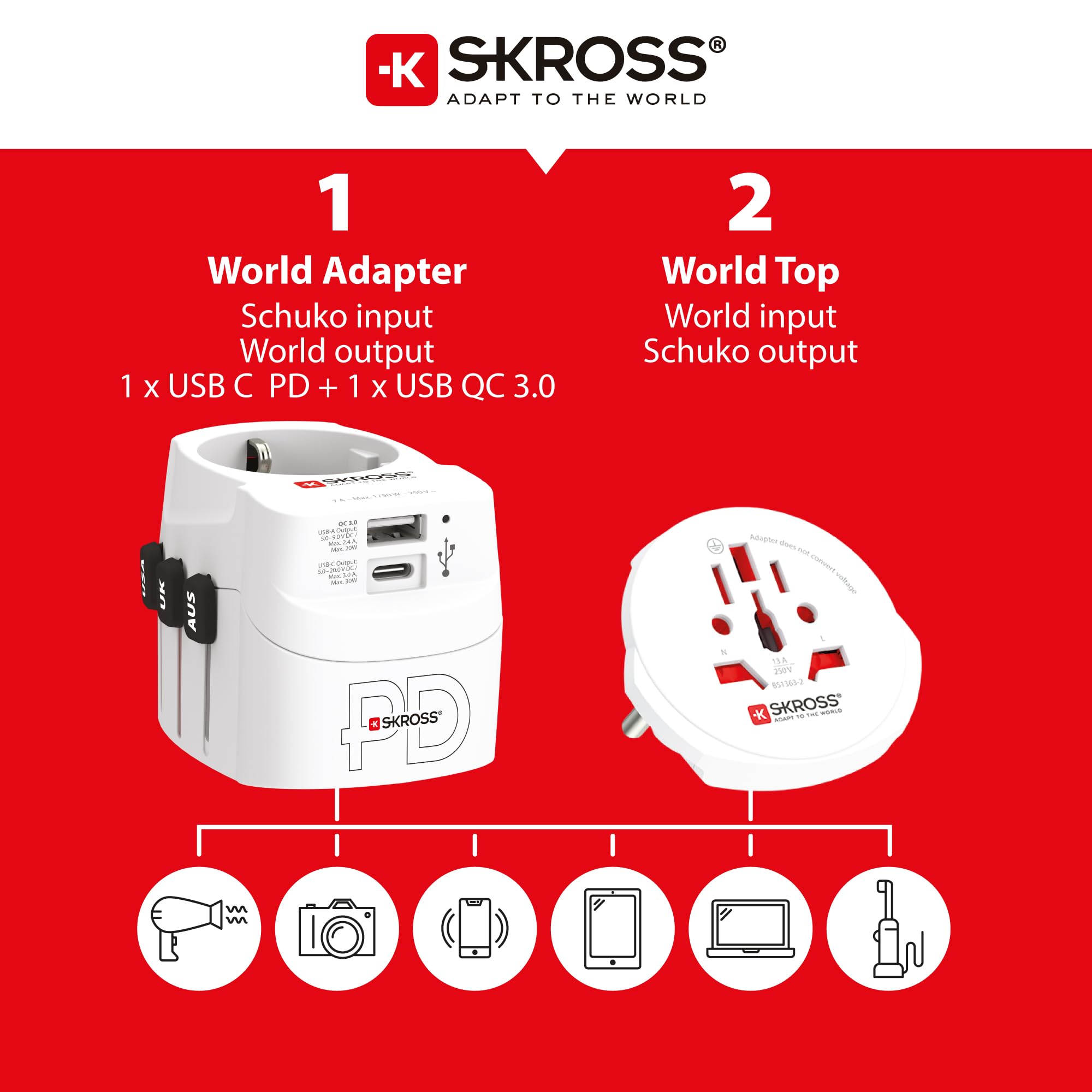 Skross AC30PD - Caricabatterie da viaggio PRO Light USB