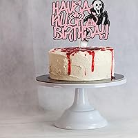 Vista 4 de Gyufise 1 pieza de decoración de pastel de cumpleaños con purpurina montada de terror clásico de Halloween para temática de terror sangriento