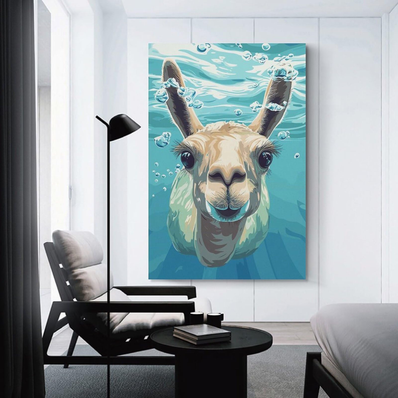 Junmoney Llama Underwater Portrait Wall Art Print 20x30inch(50x75cm), for Gallery Wall Layouts in Home Or Office, An Easy Match for Collected Prints