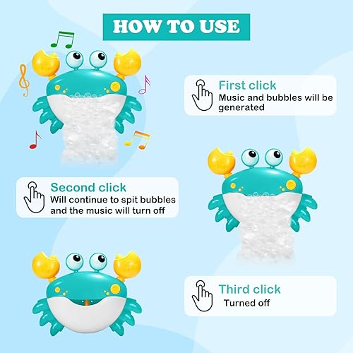 Miniatura 3 de Juguetes de baño de cangrejo para bebé, máquina de baño de burbujas de cangrejo, juguete de baño automático que sopla burbujas y reproduce canciones