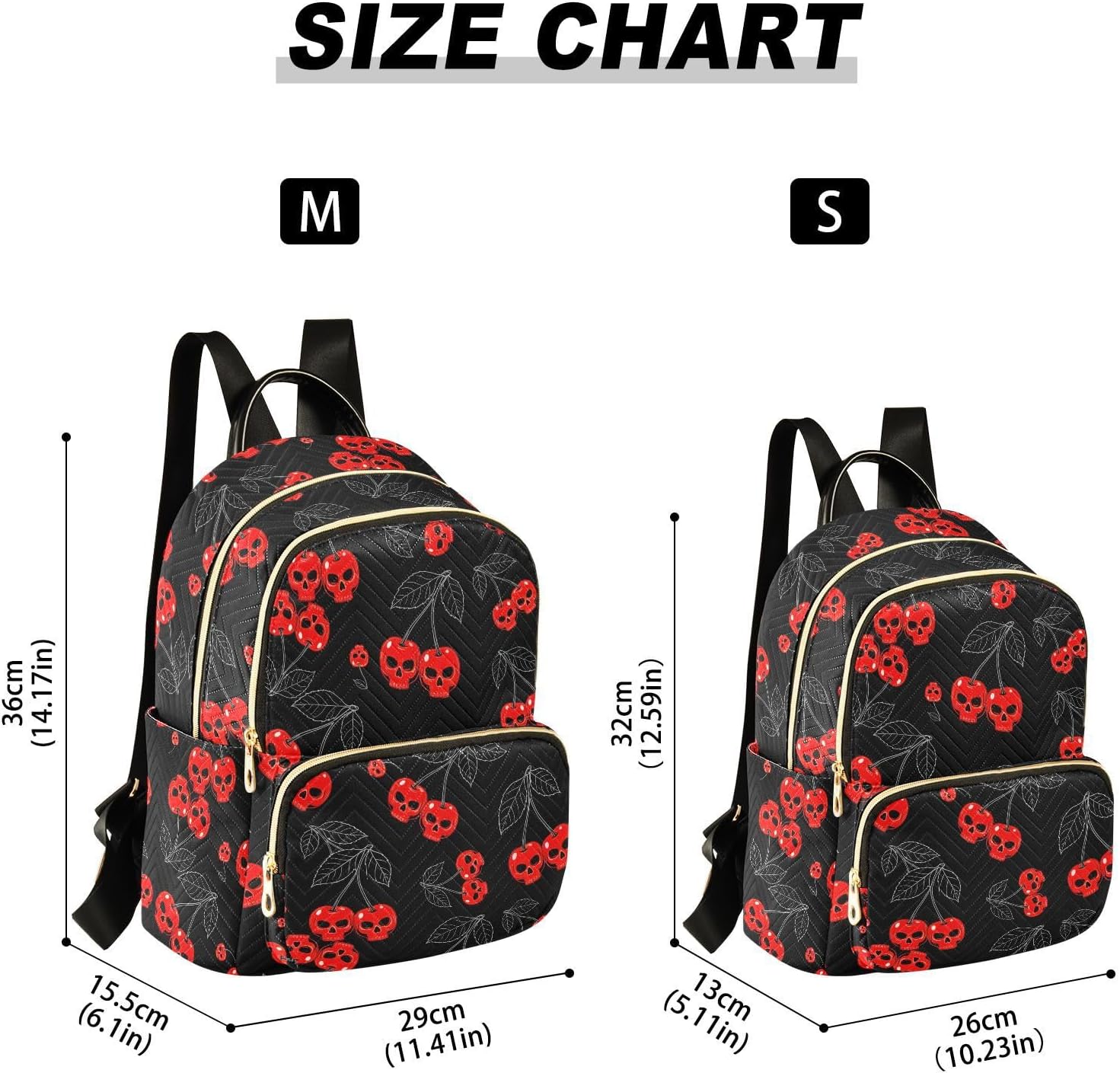 Cherry Skull Backpack Purse for Women Girls Black Anti-theft Mini Fashion Travel Backpack with Zipper for College Travel S - Image 3