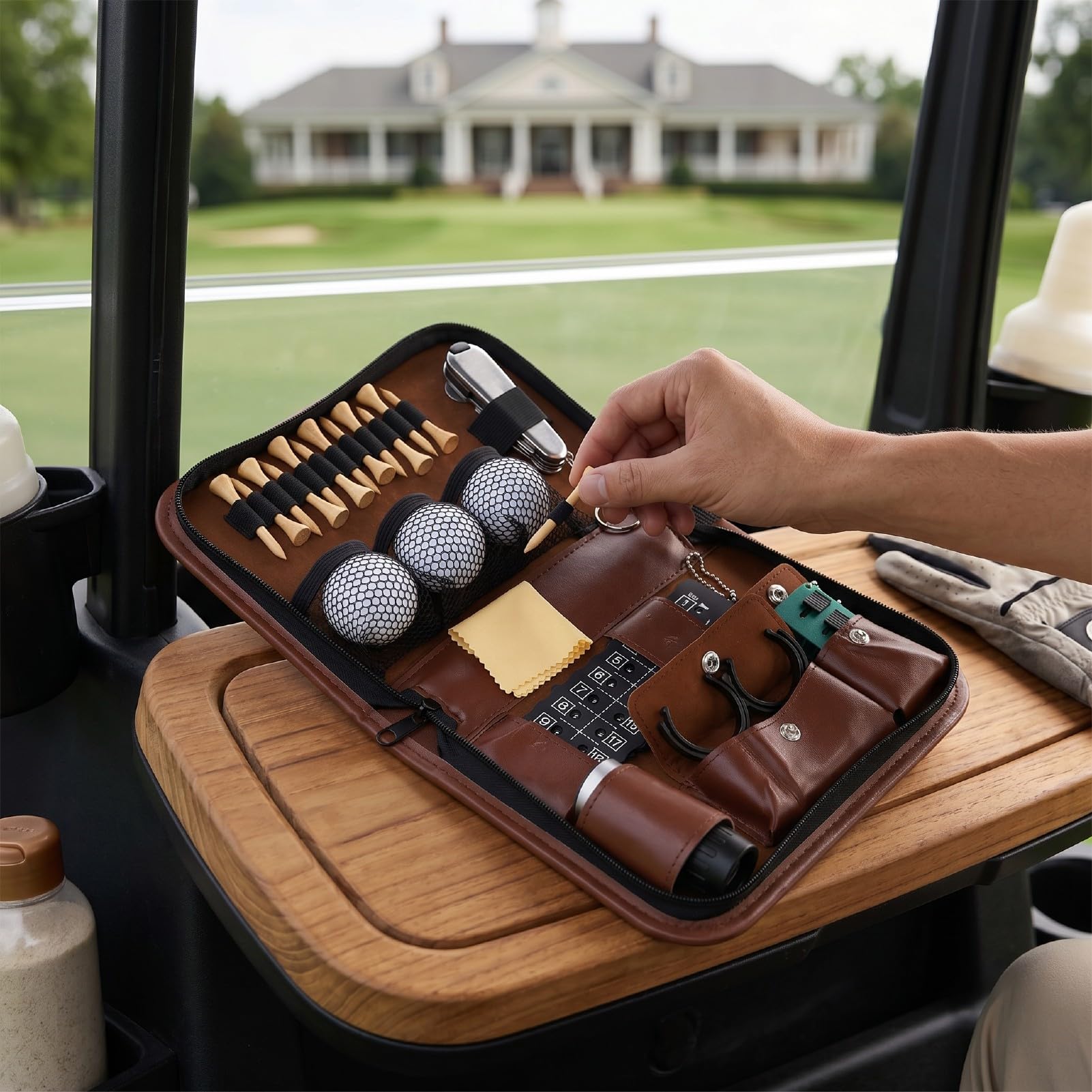 Cryfokt PU Leder Golf Tee Zubehör Set mit 3 Bällen und 12 Tees