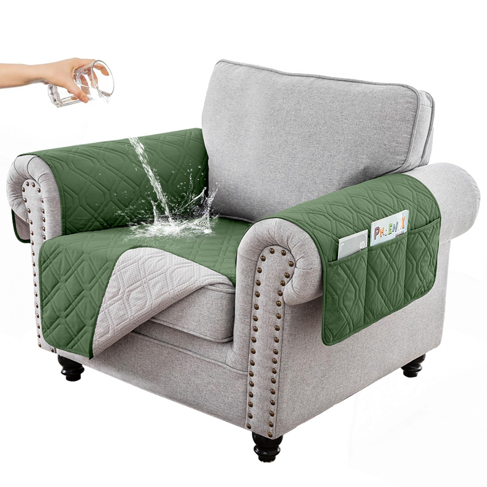 RAPRAP 100% Waterproof Armchair Cover with Side Pockets
