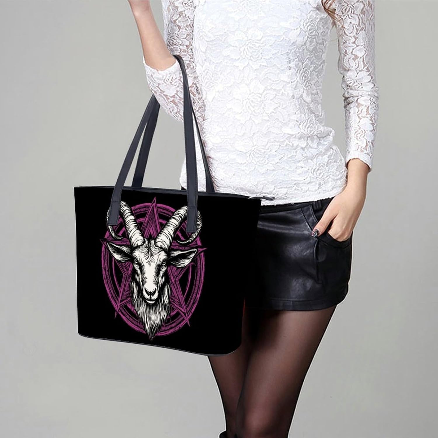 Baphomet Satanic Goat Head Women's Satchel Handbags Tote Shoulder Bag Purses for Travel Shopping Work