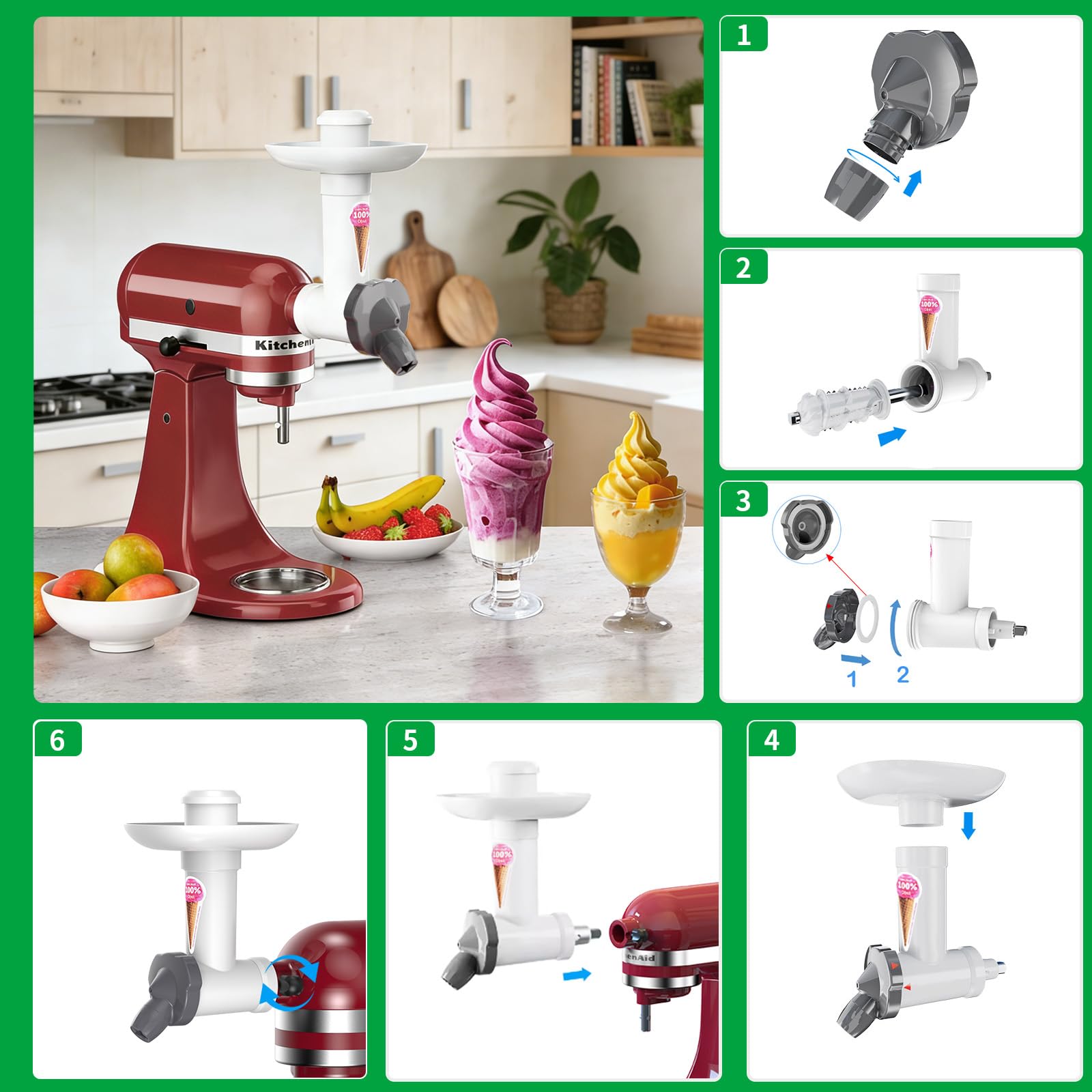 Accesorio para máquina de helados Kitchen aid batidora de pie, accesorio para máquina de helado de frutas, máquina de helado suave sin BPA, apto para alimentos, accesorios de cocina sin