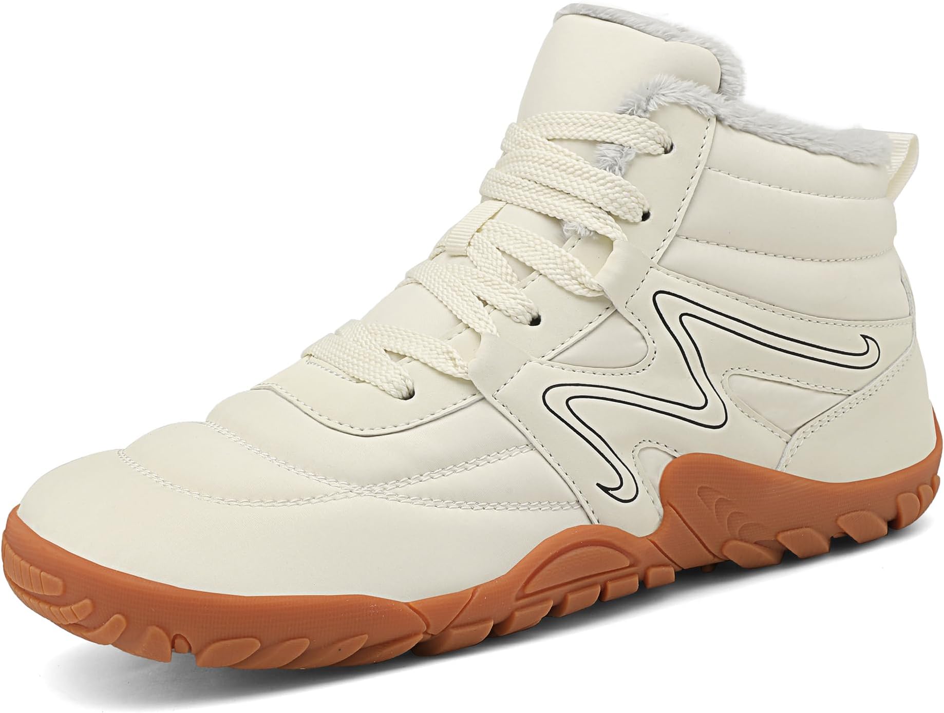 Mens Womens Winter Hiking Boots Wide Toe Box Warm Snow Boots Minimalist Barefoot Boots Zero Drop Sole Waterproof Non-Slip Ankle Booties