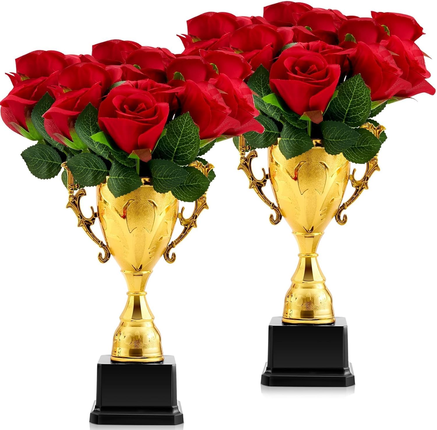 18 Pcs Derby Decorations Set Include 2 Trophy and 16 Rose, Derby Day Table Centerpiece Derby Horse Racing Party Supplies for Racing Festival Equestrian Events Horse Theme Birthday (Silver)