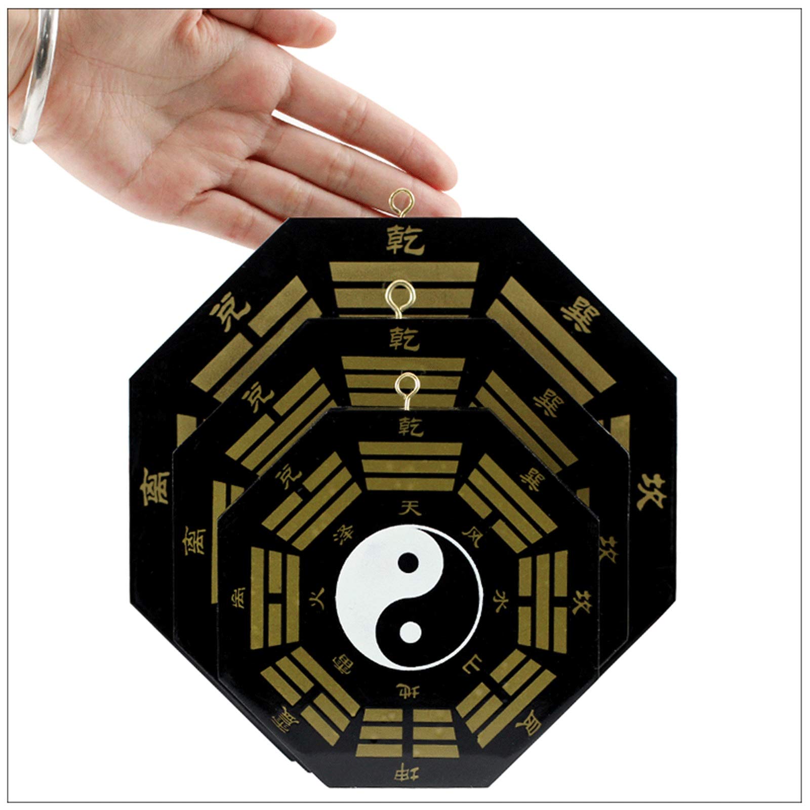 Specchio Concavo di Feng Shui Bagua Chinese Feng Shui Peach Wood Wood Bagua Specchio for Protezione familiare Fengshui Specchio Taoist Talisman Energia for la decorazione domestica Ornamento Feng Shui