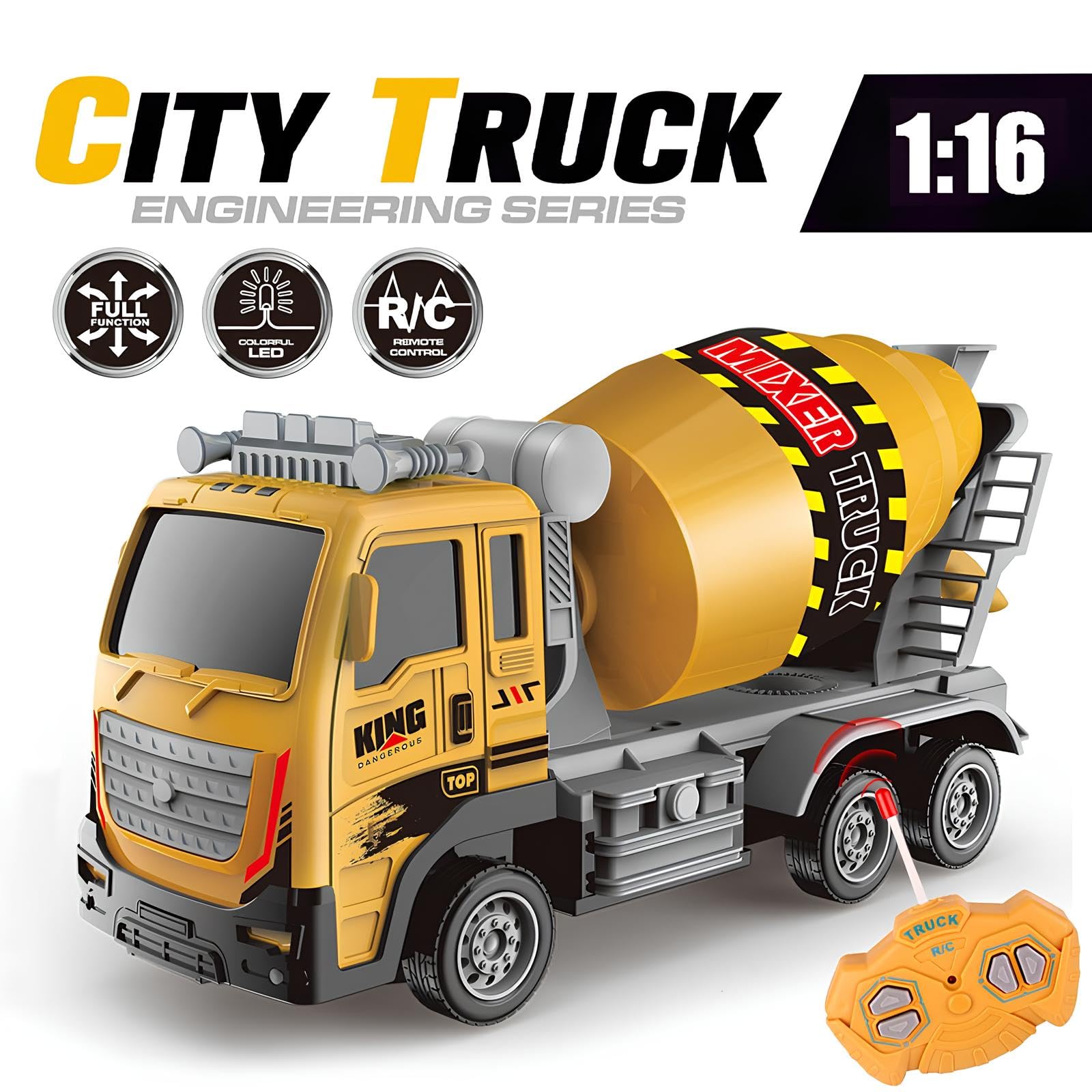 Camion Telecomandato Giocattolo con Luci Cantiere Betoniera Camion Ribaltabile Gru Ruspa Scala 1:16 Mezzi Lavoro Radiocomando Veicolo Costruzione RC Bambini Autoribaltabile Auto Carro,SOGGETTO CASUALE