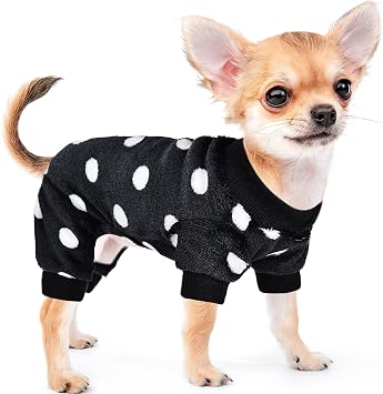Chihuahua Pajamas for Dogs Small Puppy Pjs Fleece Winter Warm Dog Jumpsuit Cute Pet Clothes Tiny Dog Sweater Clothing Yorkie Teacup Outfits Polka Dot Black, Small