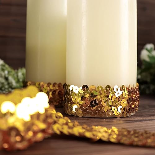 Miniatura 9 de Efavormart - Cinta elástica de lentejuelas doradas metálicas de 1 x 10 yardas, ribete de encaje elástico, tela brillante para manualidades