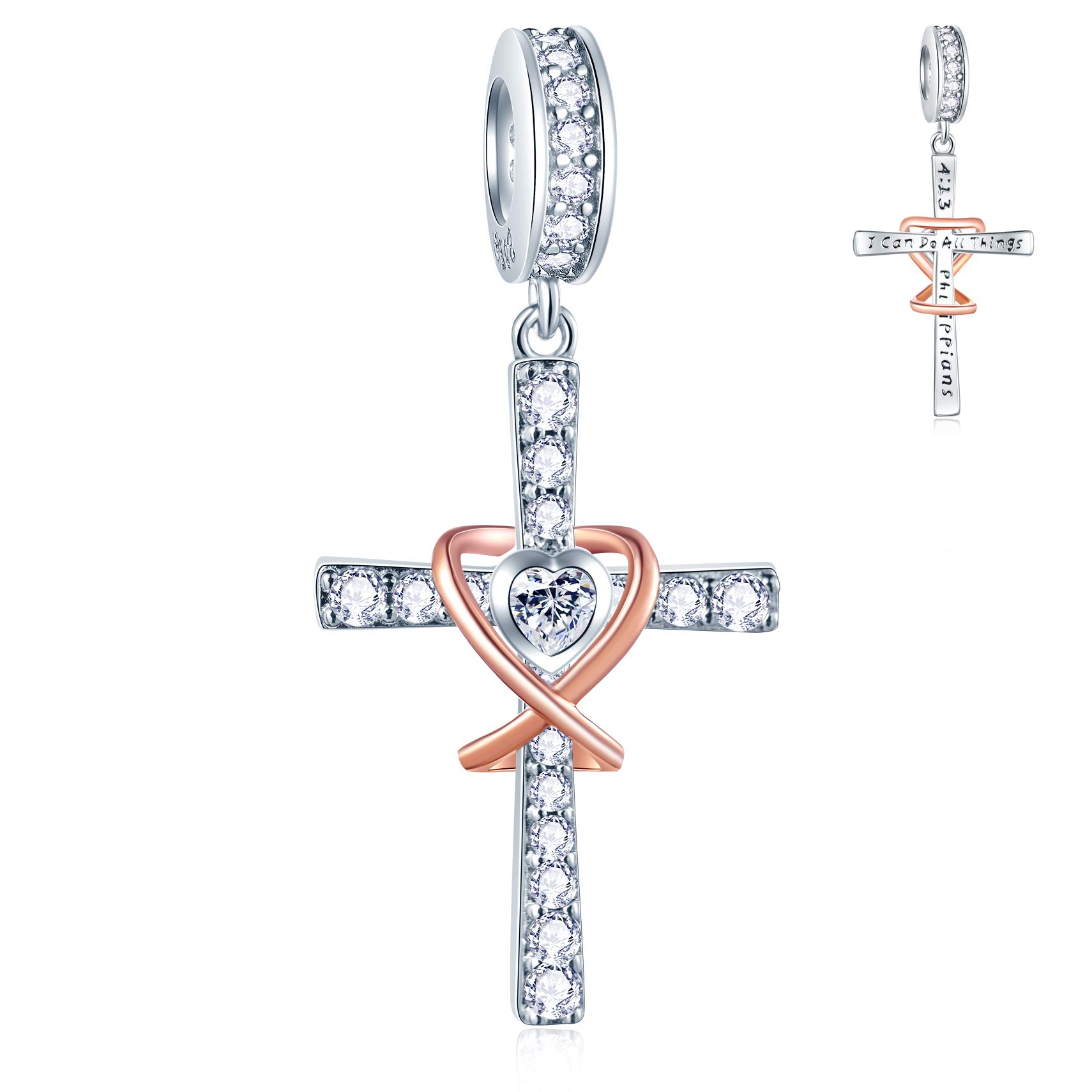925 Sterling Silver Christian Theme Charms Sparkling Religious Cross Yin Yang Balance Charm Keep Faith Beads Bible Pendant