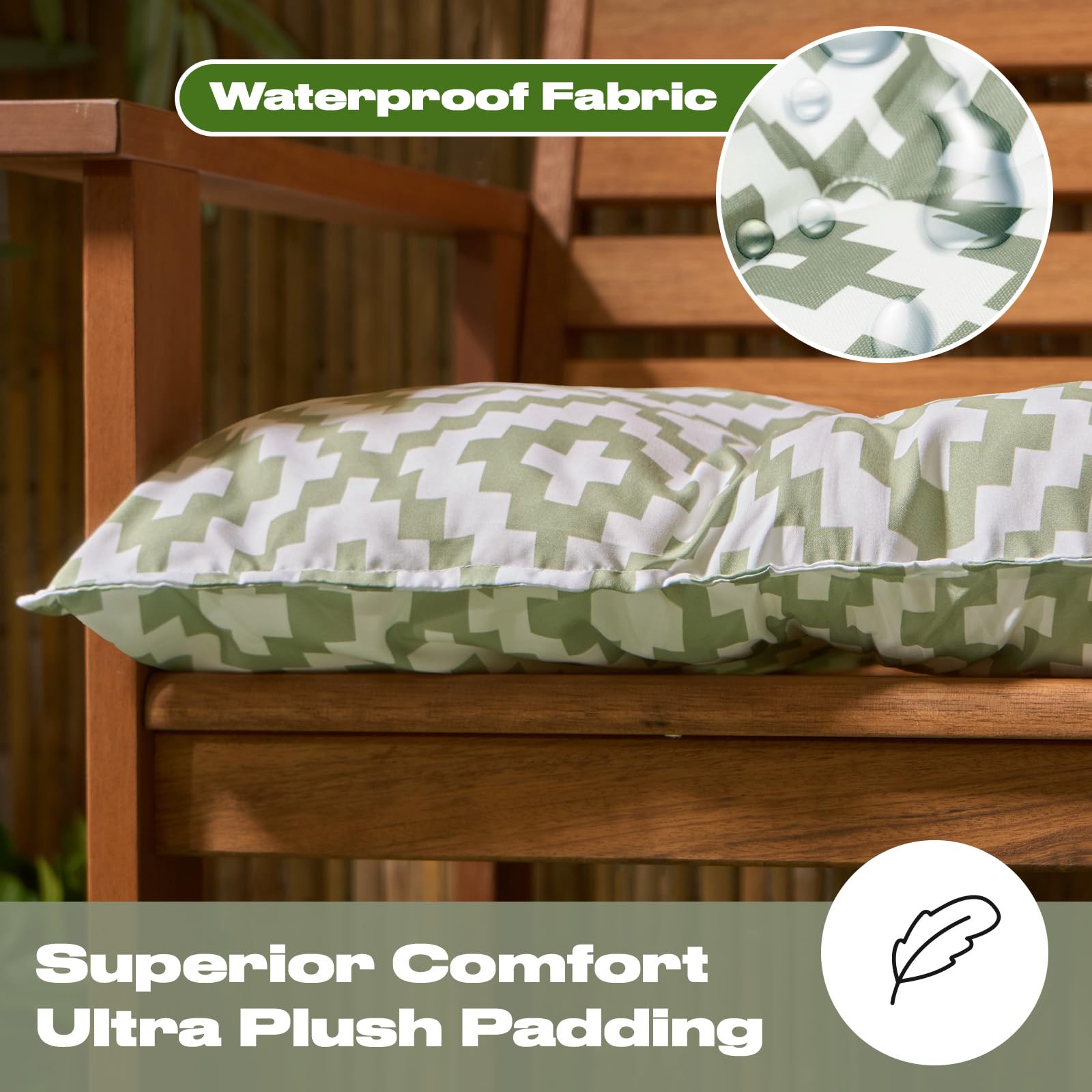 OHS 2 Seater Garden Bench Cushion Geometric Print Bench Seat Pad, Super Soft Comfortable Waterproof Outdoor Seat Cushions For Patio Furniture or Dining, Sage-110x40cm — view 5