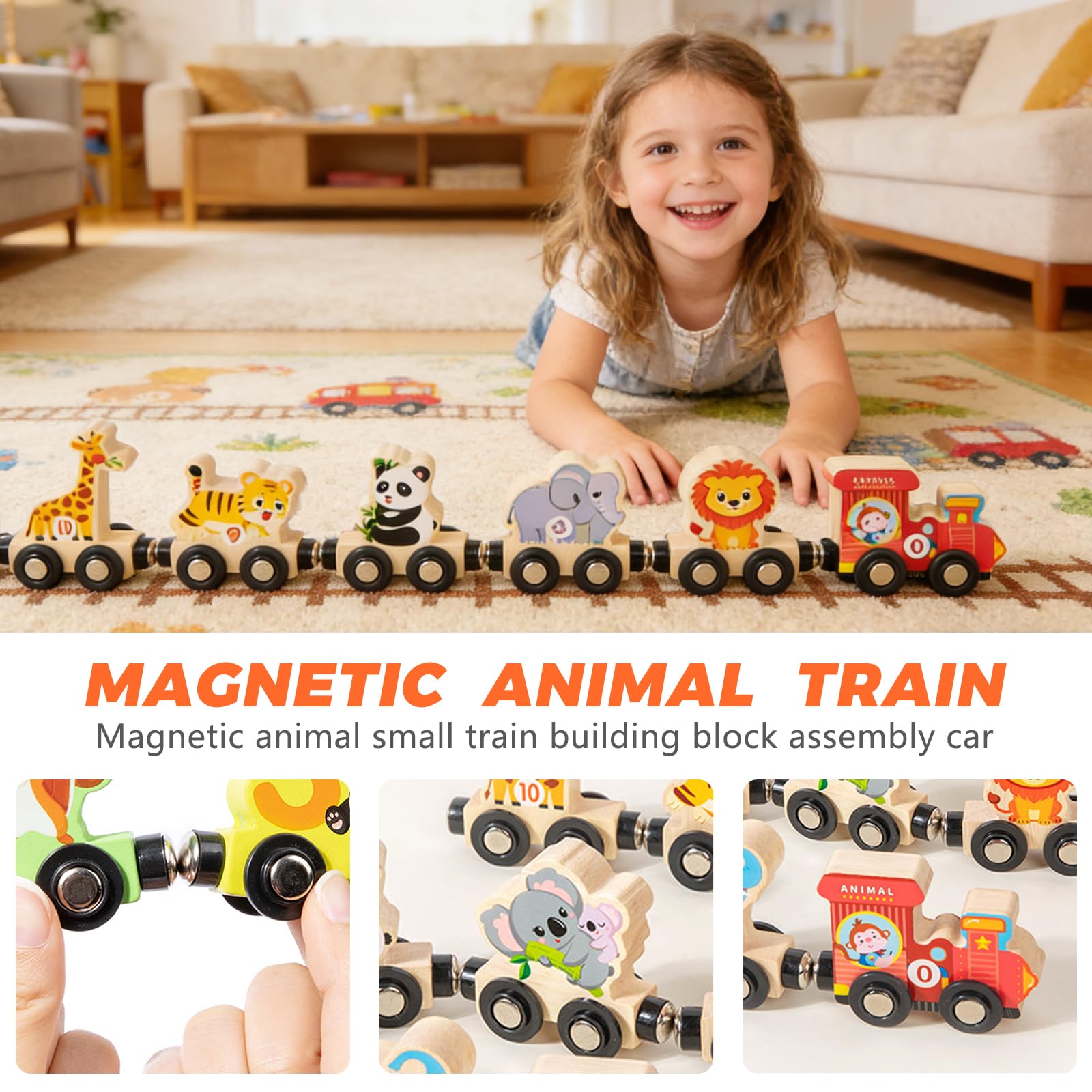 Magnetic Building Blocks Wooden Train Set for Toddlers 1-4 Years Old - Image 3