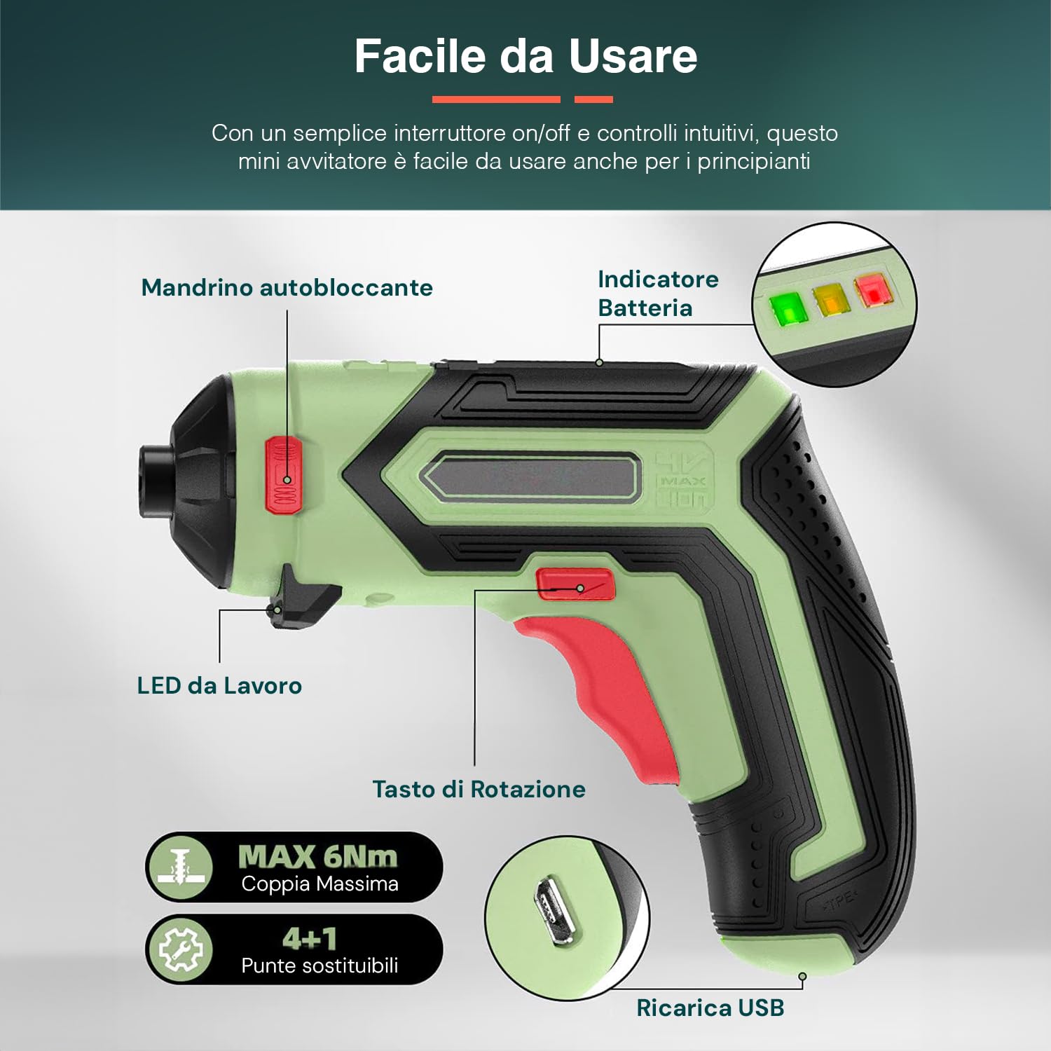 Avilia Set Avvitatore Multifunzione 4V con Batteria 1,5 Ah e Valigetta - Mini Trapano con 26 Accessori, con Motore in Rame e Luce LED Integrata