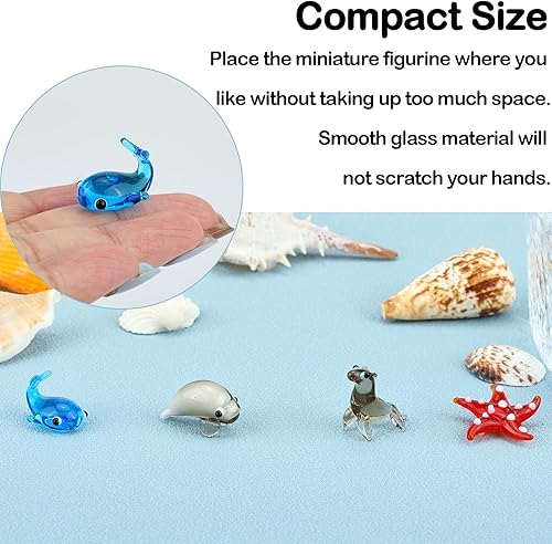 Miniatura 3 de 8 piezas de pequeñas figuras de vidrio soplado de animales de vidrio soplado, hechas a mano, juegos de figuras de animales para decoración del