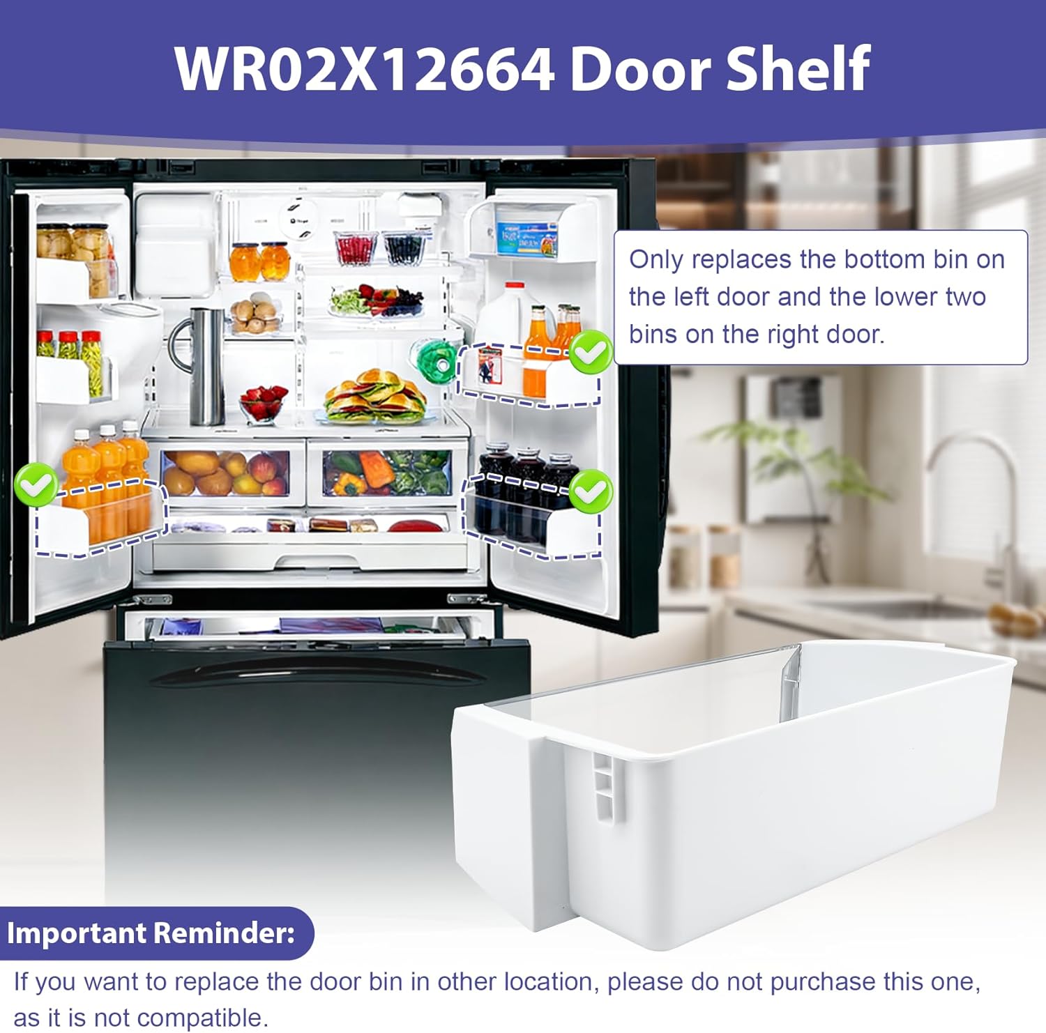 WR02X12664 Door Shelf Bin Compatible With ge Refrigerator(some models,not all): PFSF6PKXABB, PFSF6PKXCBB, PFSF6PKXBB, Asm Guard Ref 1467815 Replacement PS2322799, DA63-03828A, WR02X13335, AP4344619