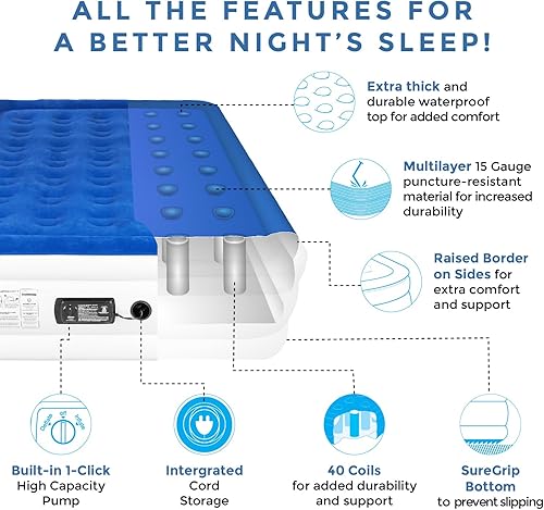 Miniatura 49 de SoundAsleep - Colchón de aire Dream Series con tecnología ComfortCoil y bomba interna de alta capacidad Azul,Negro -,Bandera de Estados Unidos