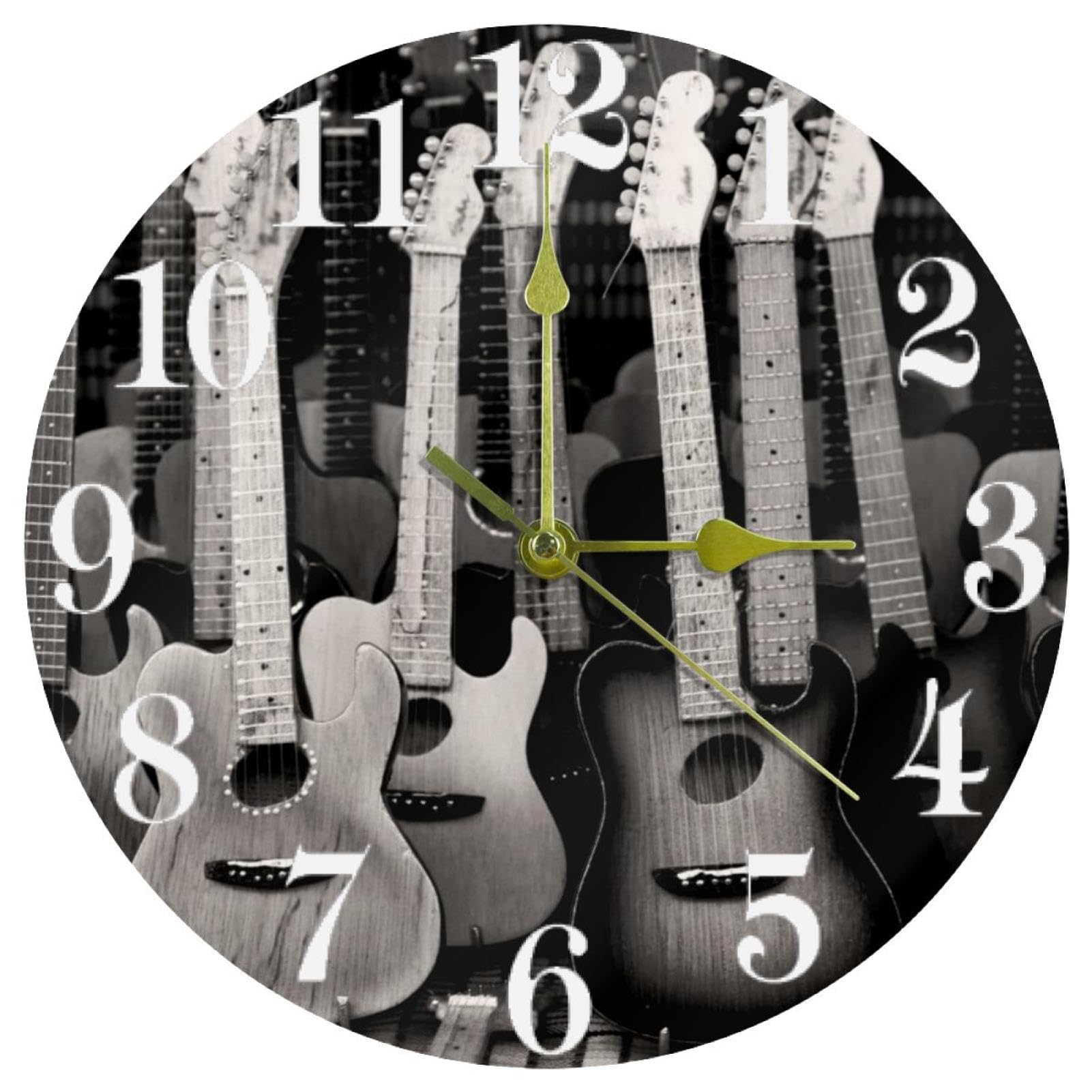 Horloge murale guitares à quartz silencieuse et ronde pour la décoration de la maison et du bureau