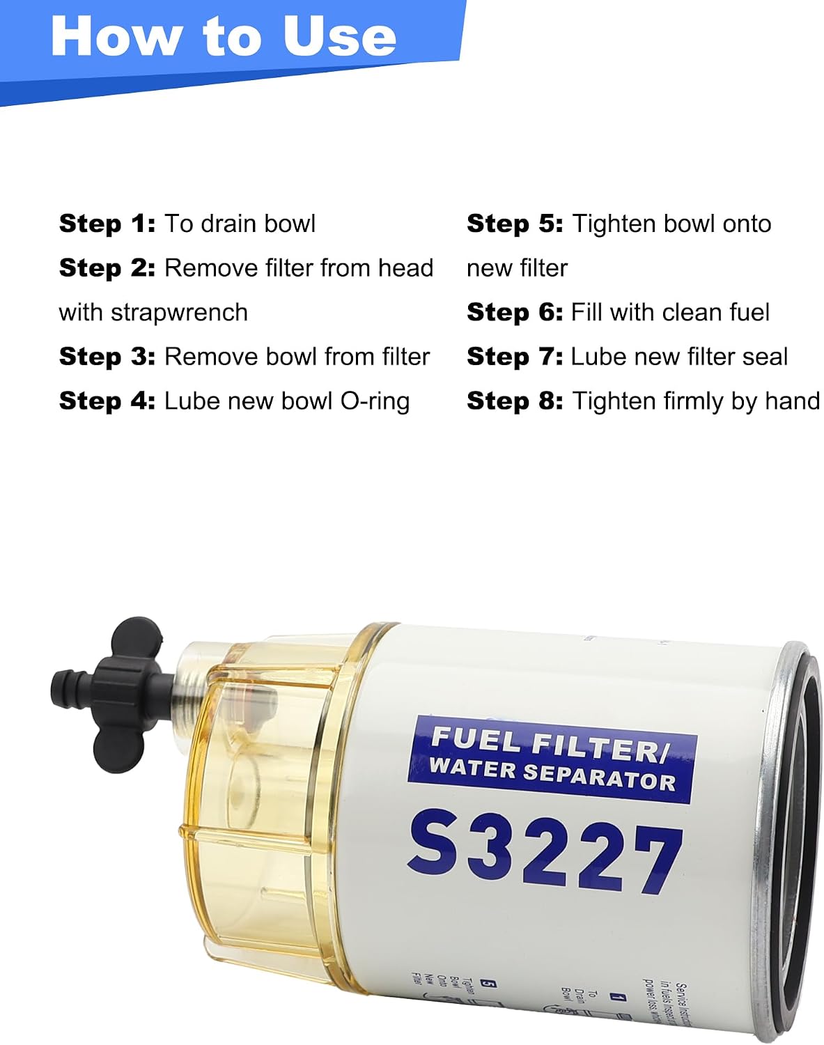 S3227 Fuel Filter Water Separator with Clear Bowl Assembly For Marine Outboard Motor Mercury Replaces# 9-37882 18-7922-1 320R 490R-RAC-1