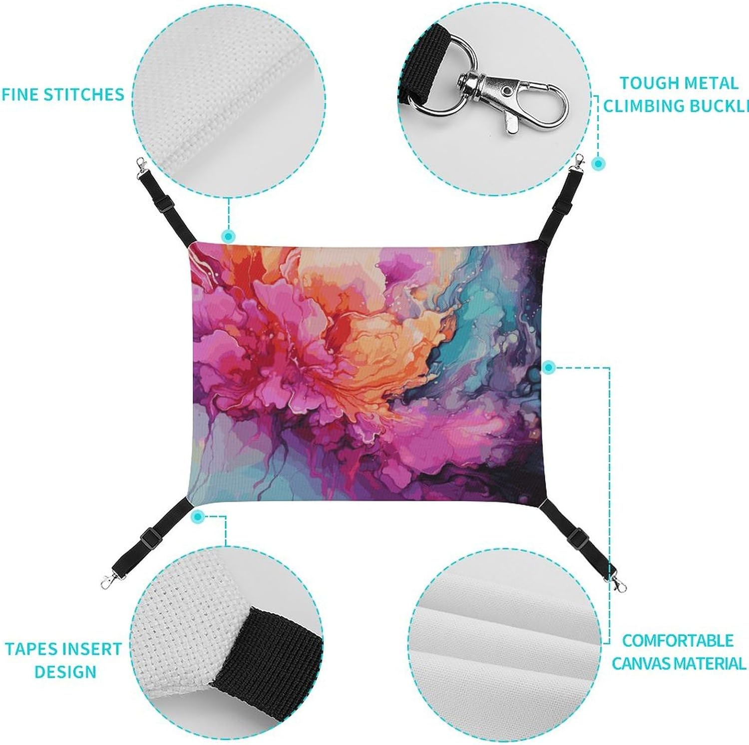 review Hanging Pet Hammock, Colorful Watercolor Painting Printed Soft Breathable Pet Hammock with Adjustable Straps and Metal Hooks for Cats Small Dogs Rabbits Sugar Gliders